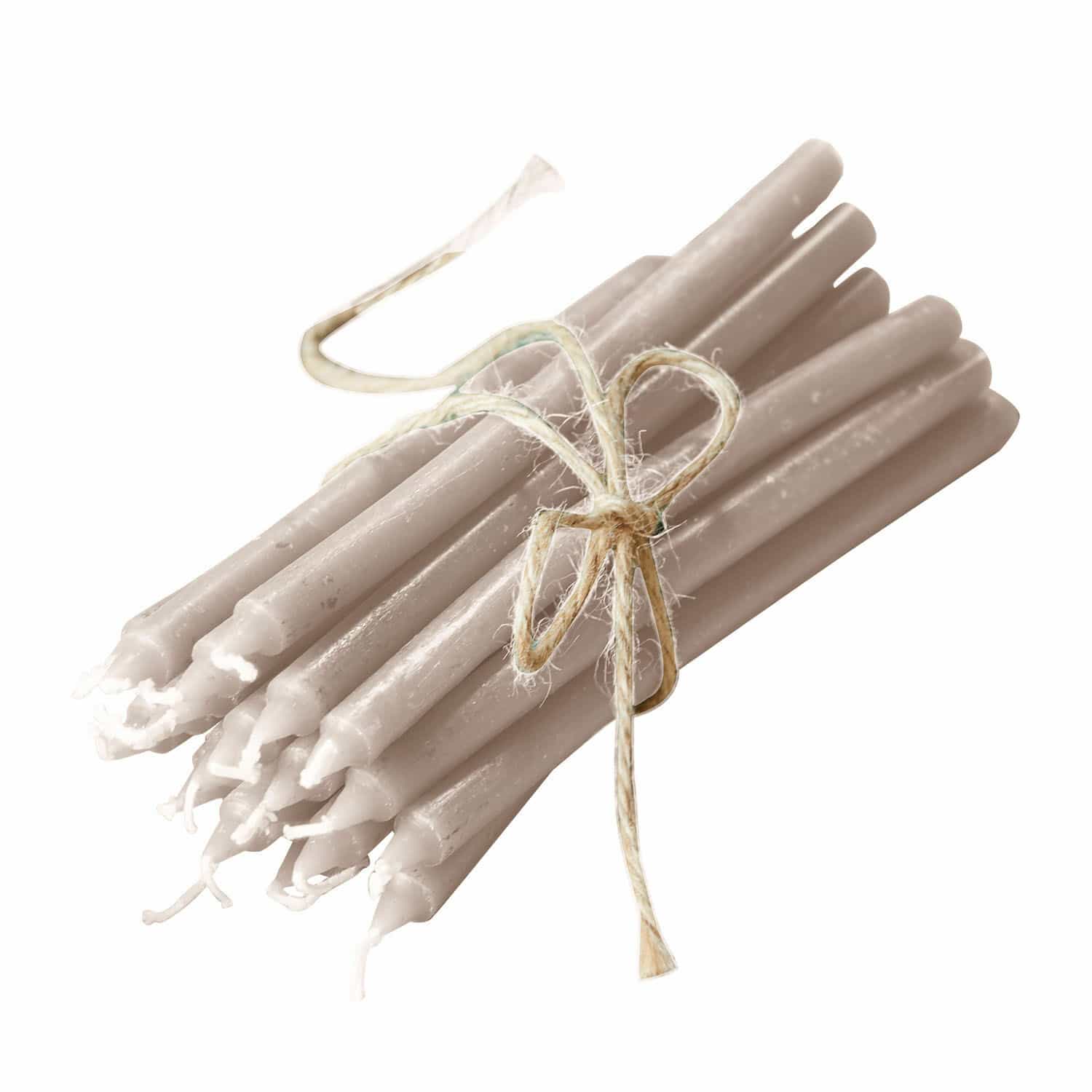 Kaars set van 20 Lysarion Set beige kaarsen van was, gebonden met natuurlijke touw, decoratieve kaarsen voor thuis