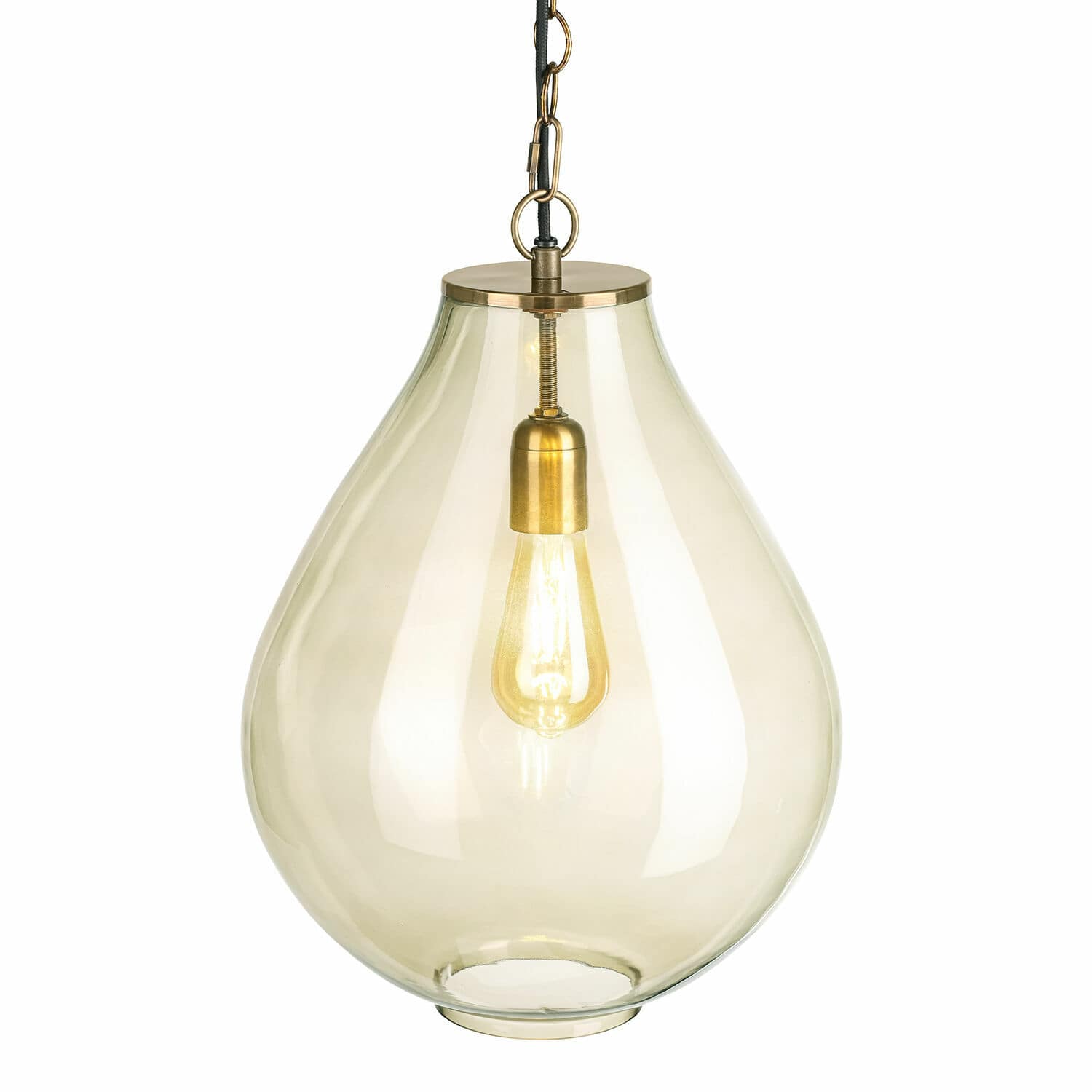 Hanglamp Deloire Glazen hanglamp in druppelvorm met messing afwerking en decoratieve gloeilamp