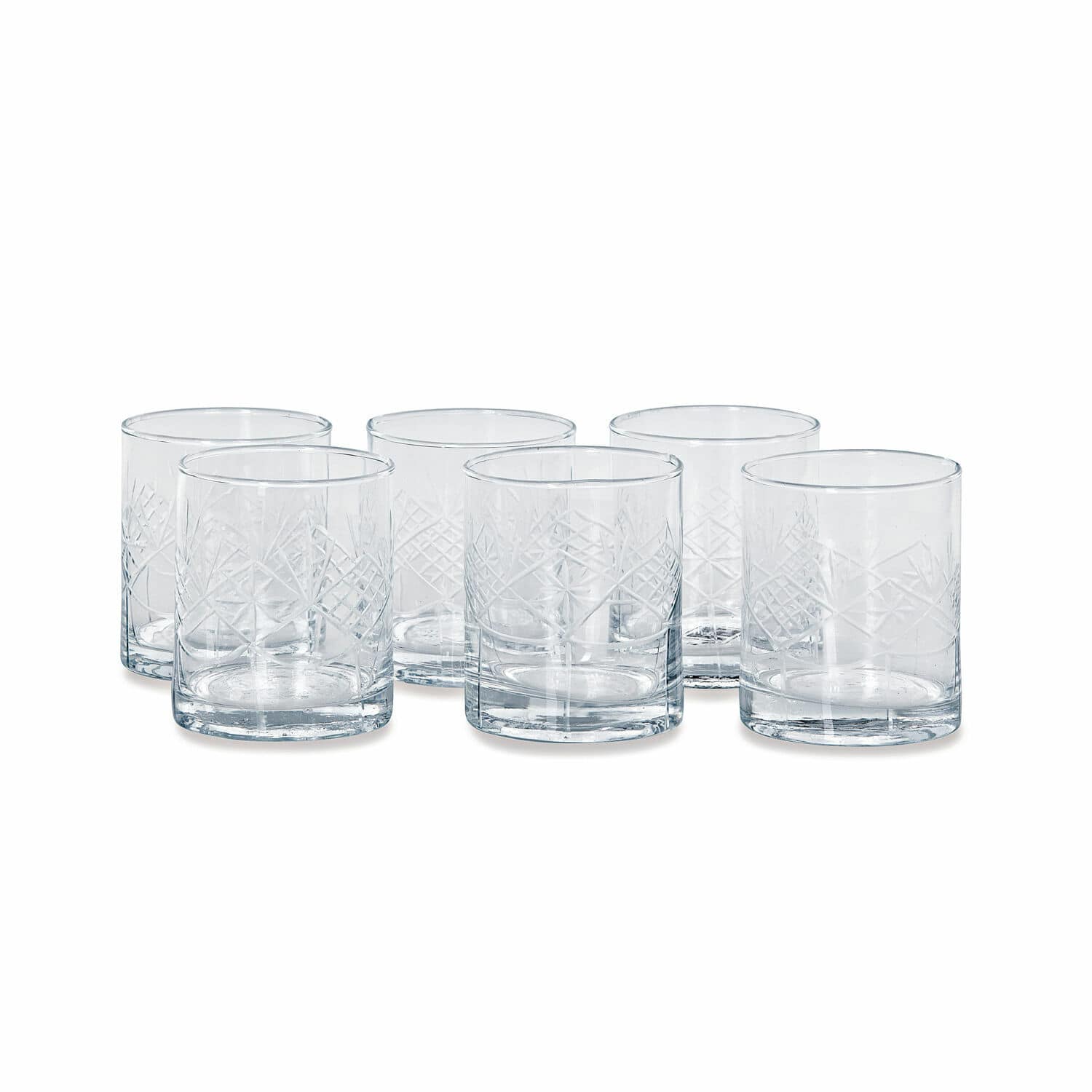 Glas set van 6 Hagens Set van zes transparante glazen met gegraveerd patroon, drinkglazen van glas, elegant design