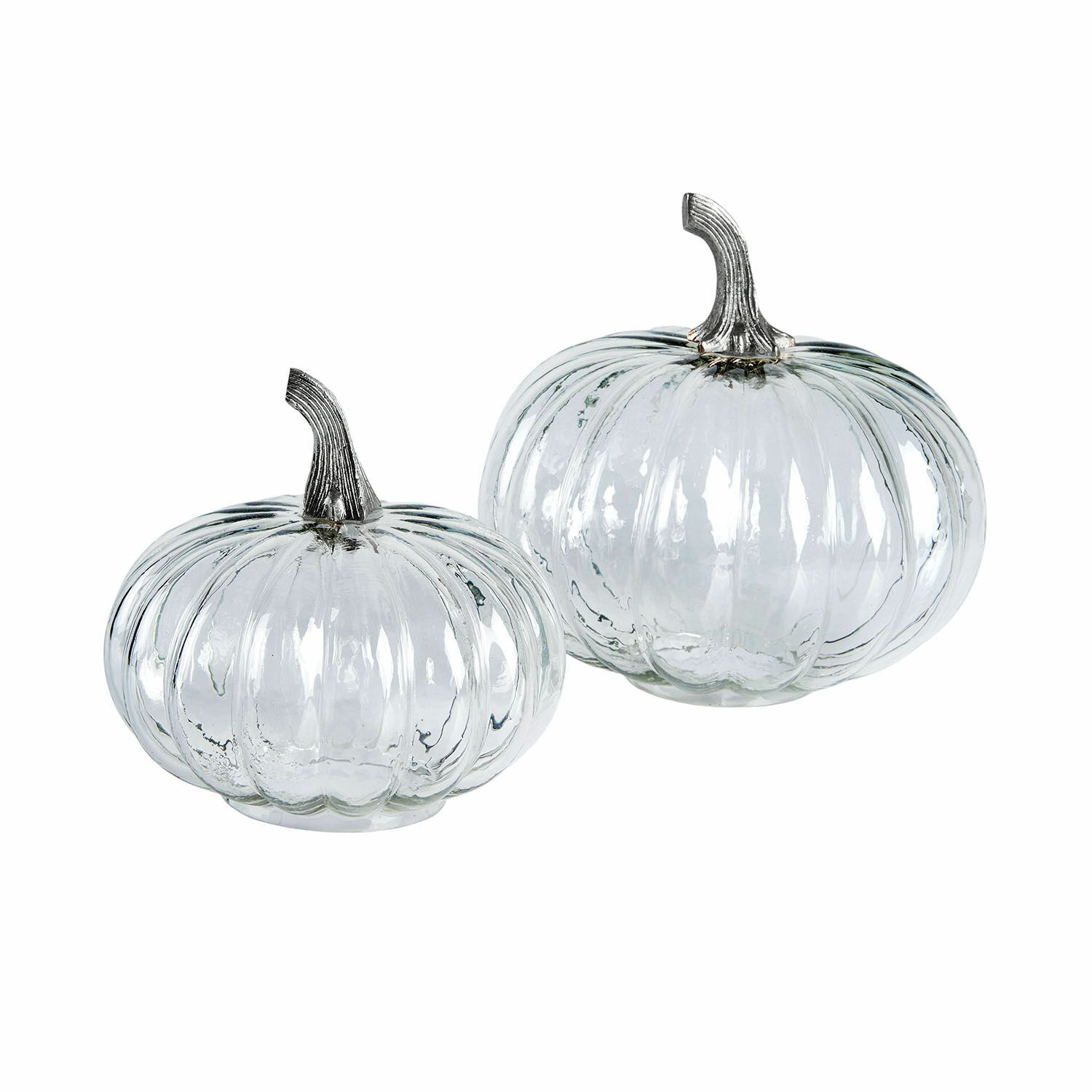 Pompoen set van 2 Perlouin Decoratieve doorzichtige glazen pompoenen met metalen stelen voor herfstdecoratie