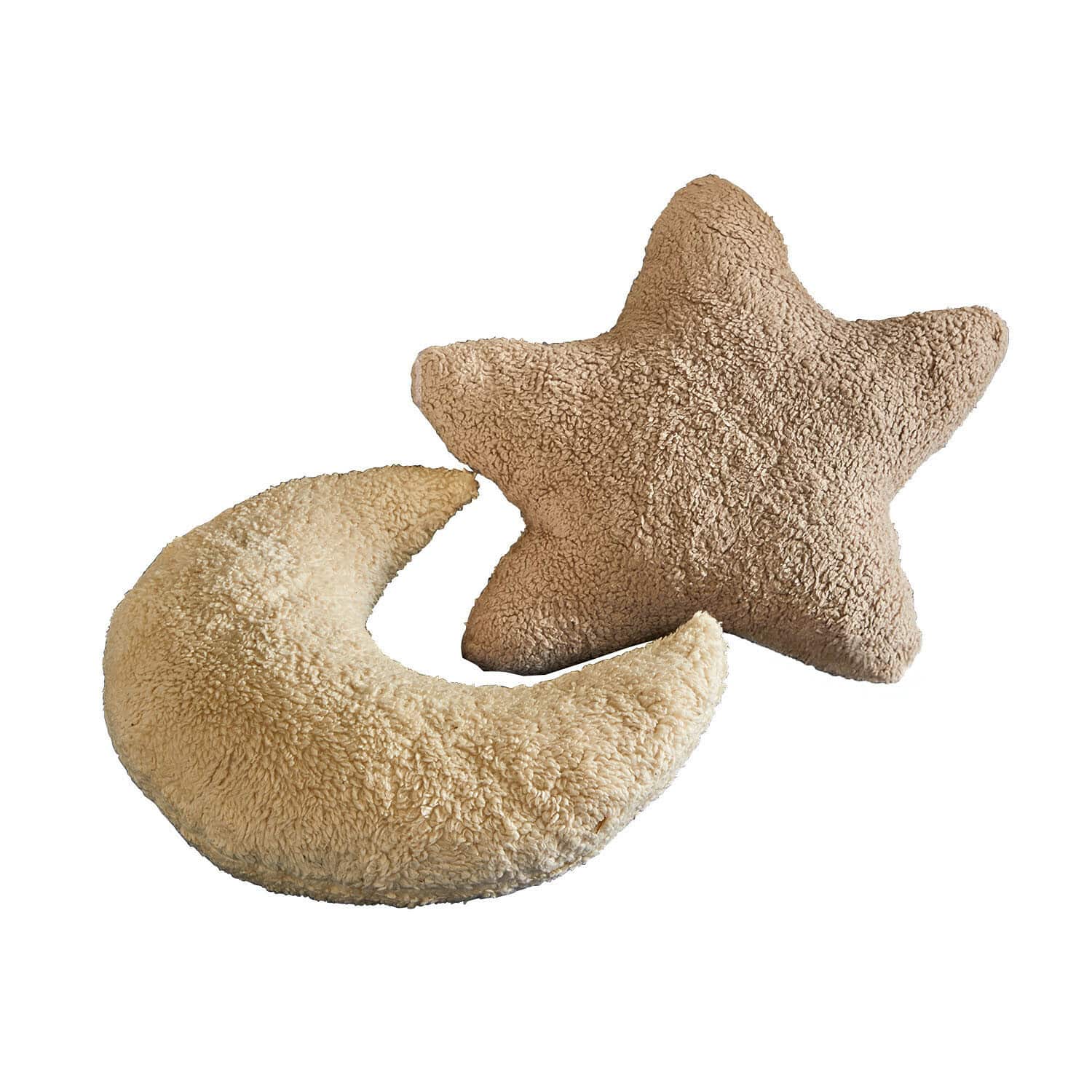 Kussen set van 2 Jollymoon Zachte kussens in ster- en maansvorm van beige pluche voor interieurdecoratie en comfort