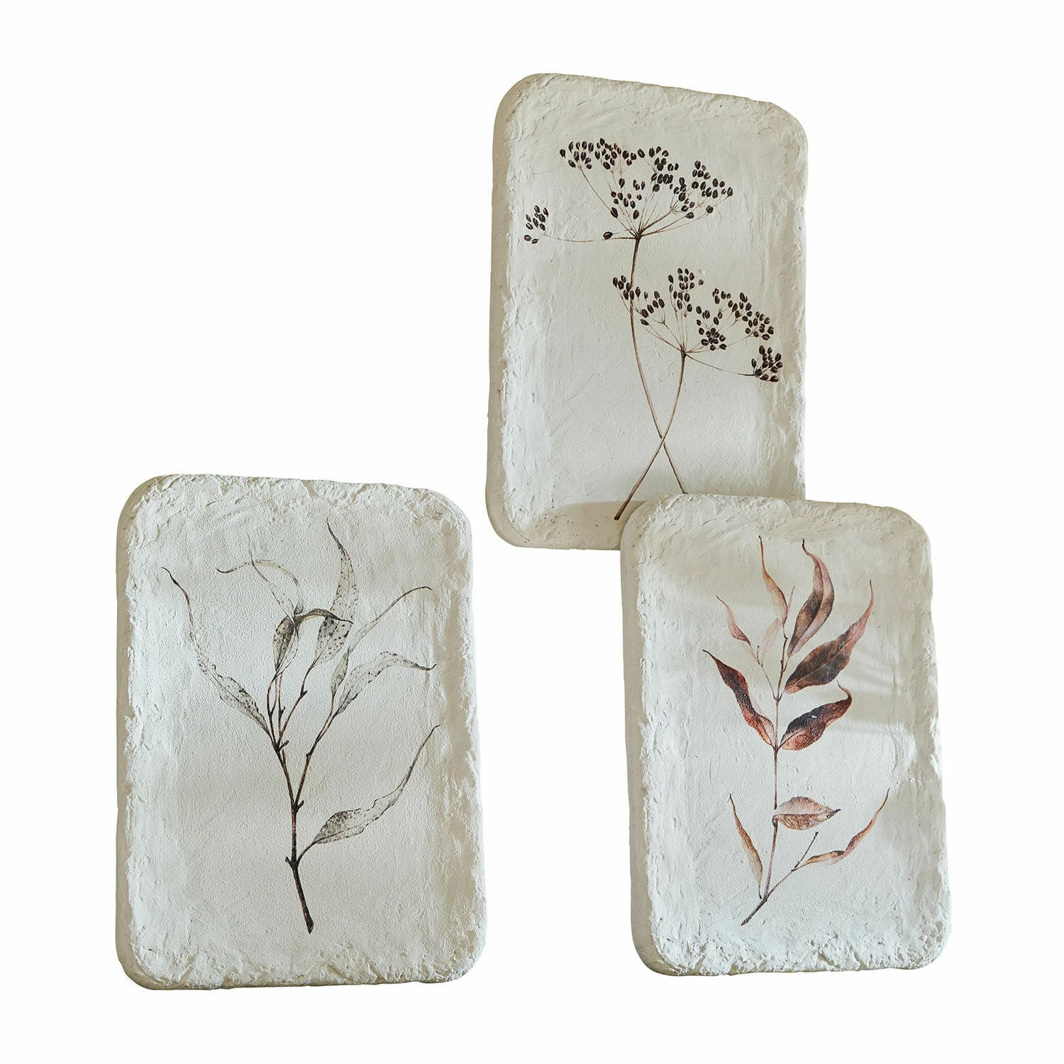 Afbeelding set van 3 Hillsdale Set van drie witte keramische schalen met gedroogde plantenmotieven, natuurlijke woondecoratie