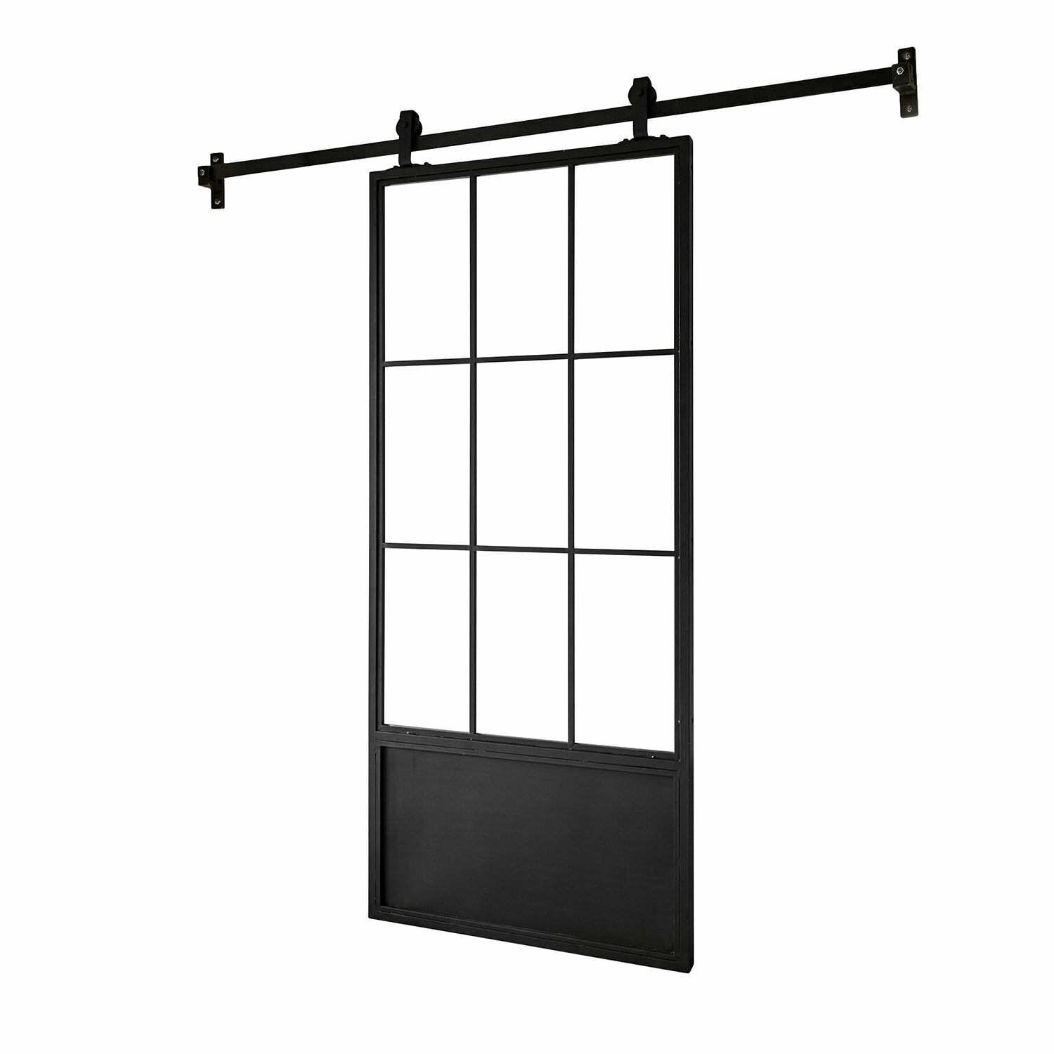 Schuifdeur Luisant Zwarte metalen schuifdeur met vierkant frame, modern industrieel design voor binnen