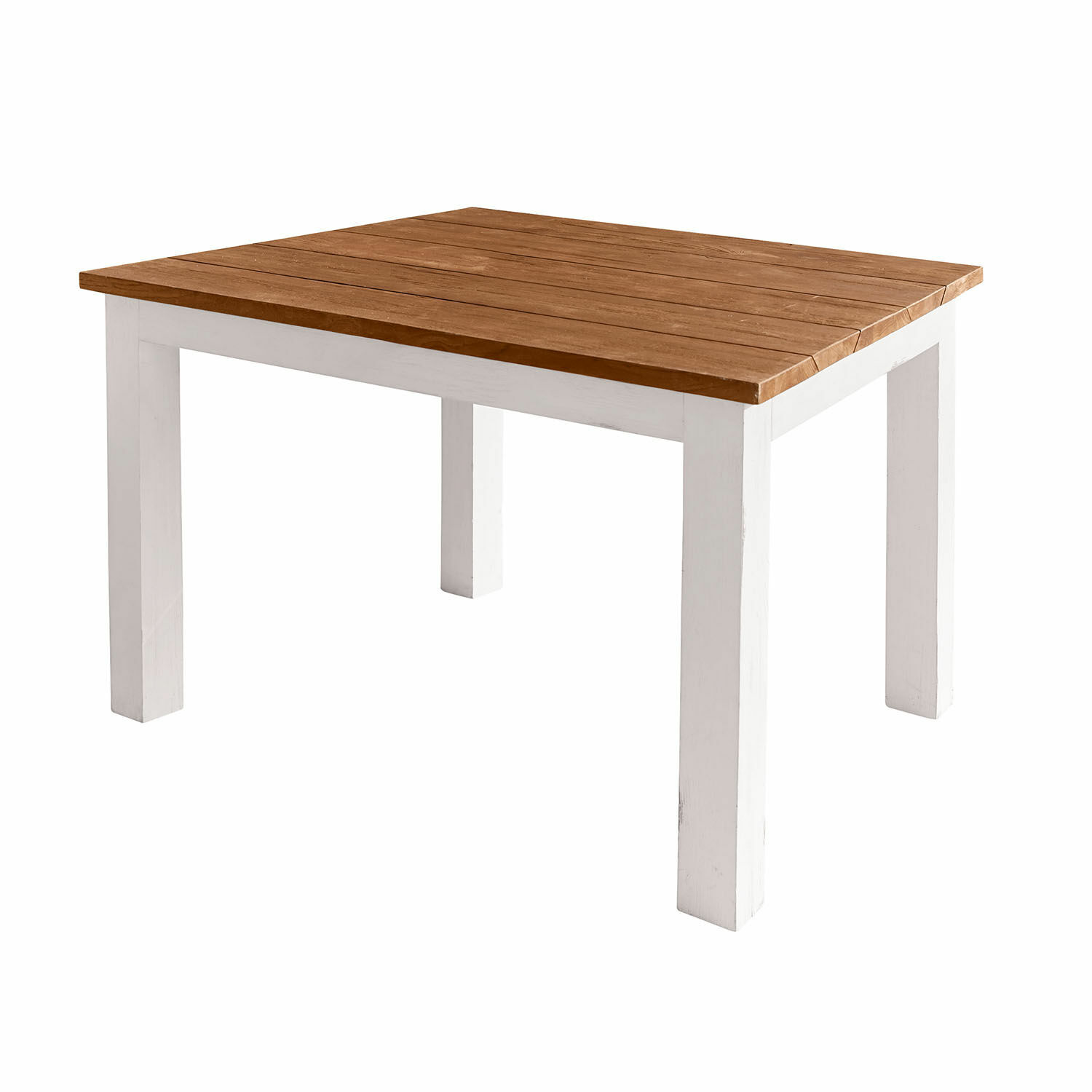 Kirkdale tafel met bruin houten blad en witte poten, moderne eetkamermeubel