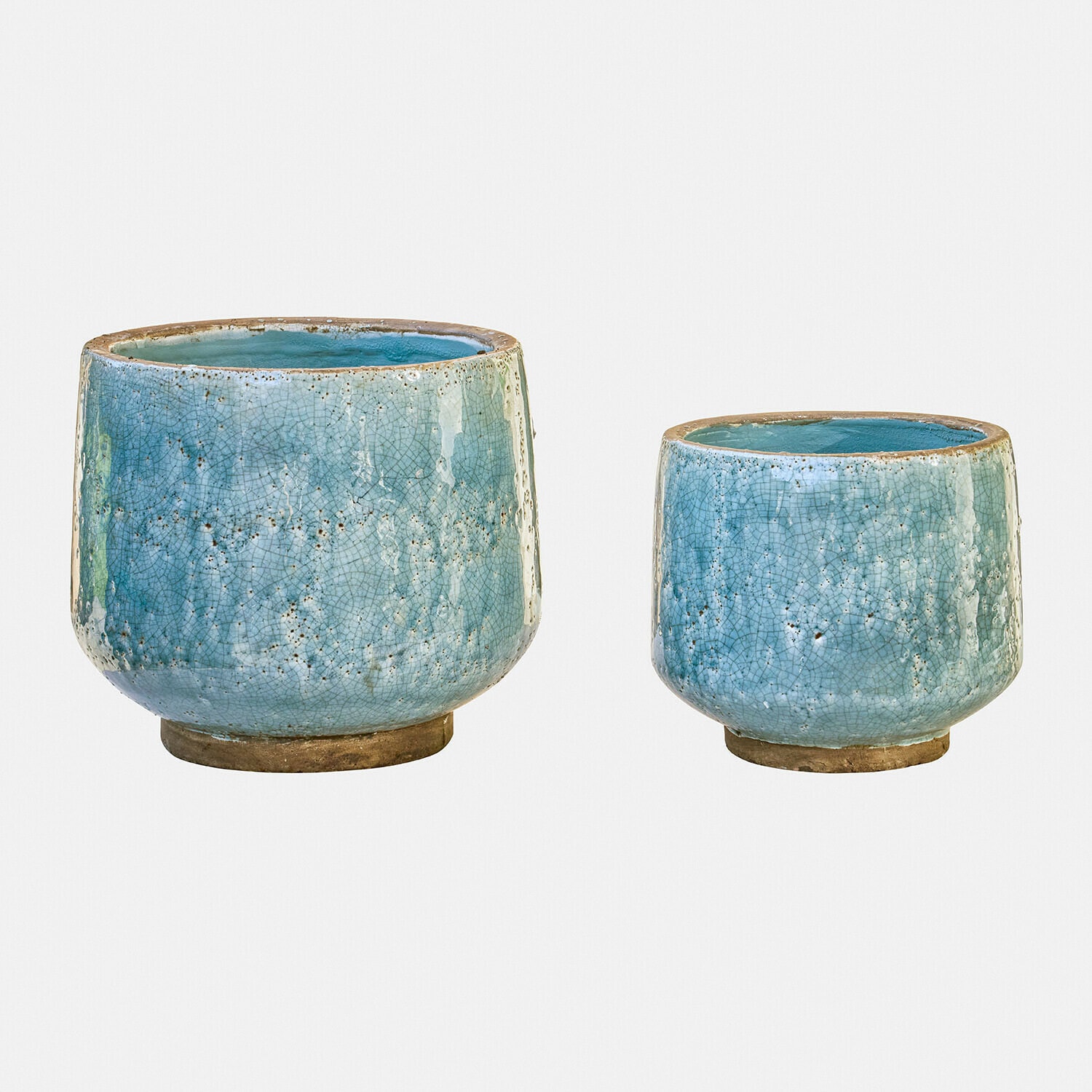 Sierpot set van 2 Mavoreta Set van twee blauwe keramische bloempotten met craquelé-effect, decoratieve plantenpotten voor binnen