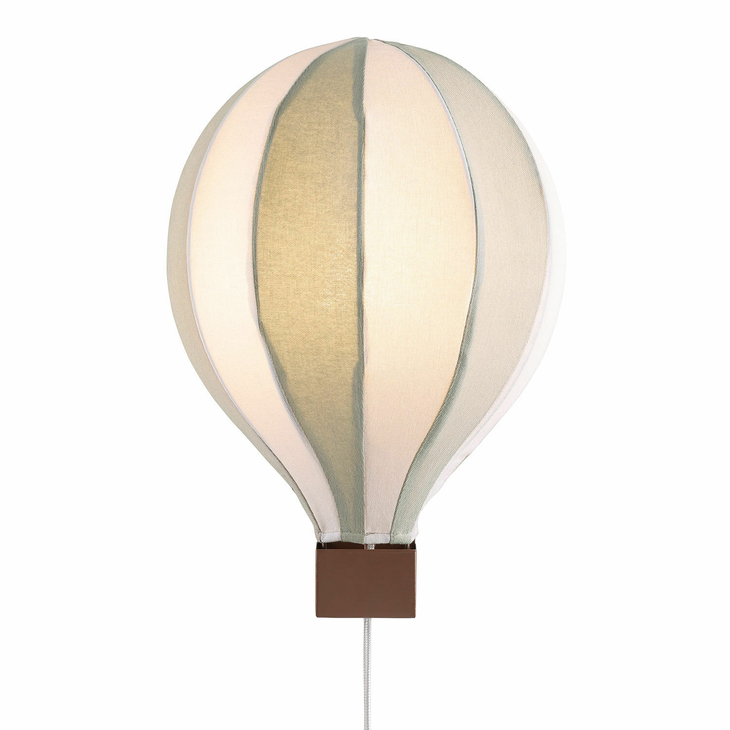 Wandlamp Merrybean Ballonlamp van stof in crème en groen met bruine mand, decoratieve verlichting voor kinderkamer