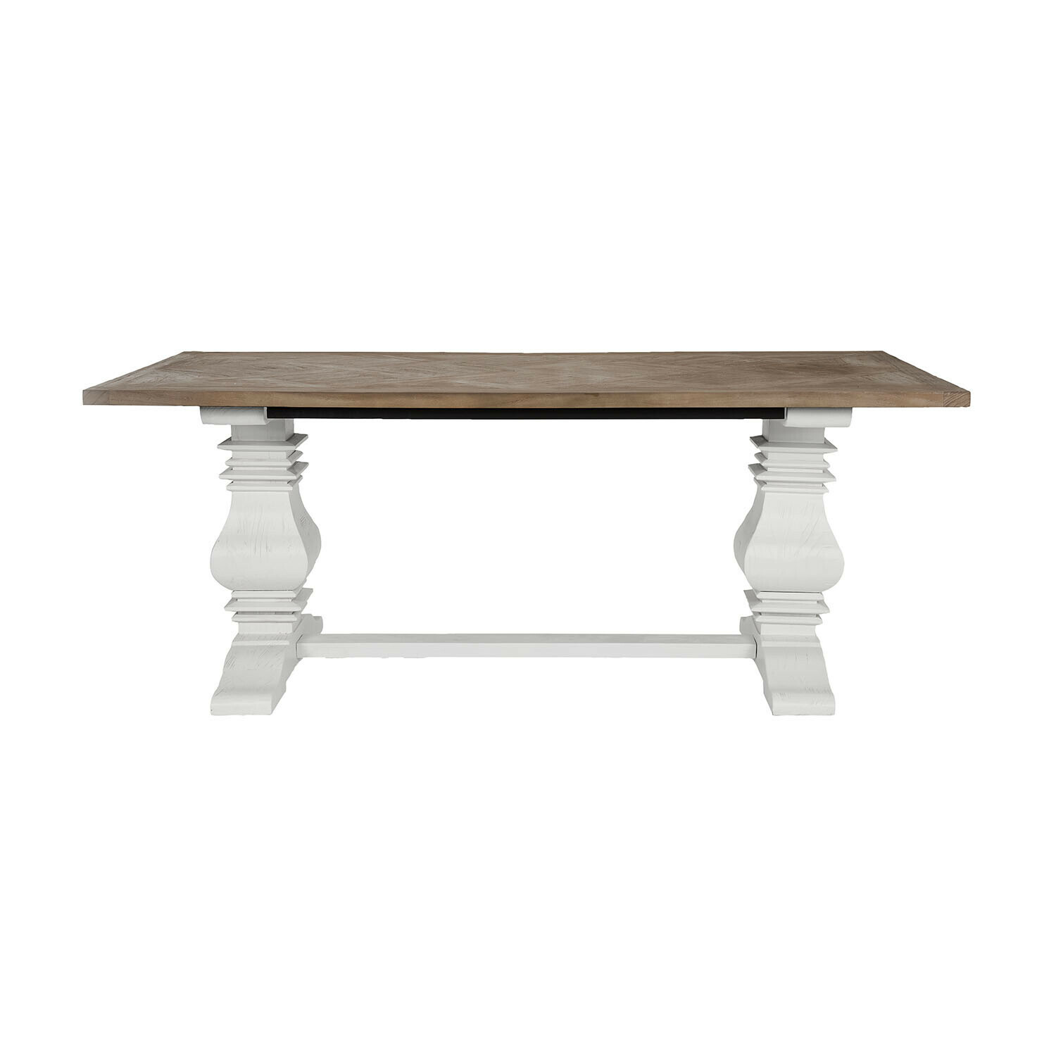 bruin/antiekwit Quillancourt tafel met bruin blad en antiekwitte houten onderstel, klassiek ontwerp voor eetkamer