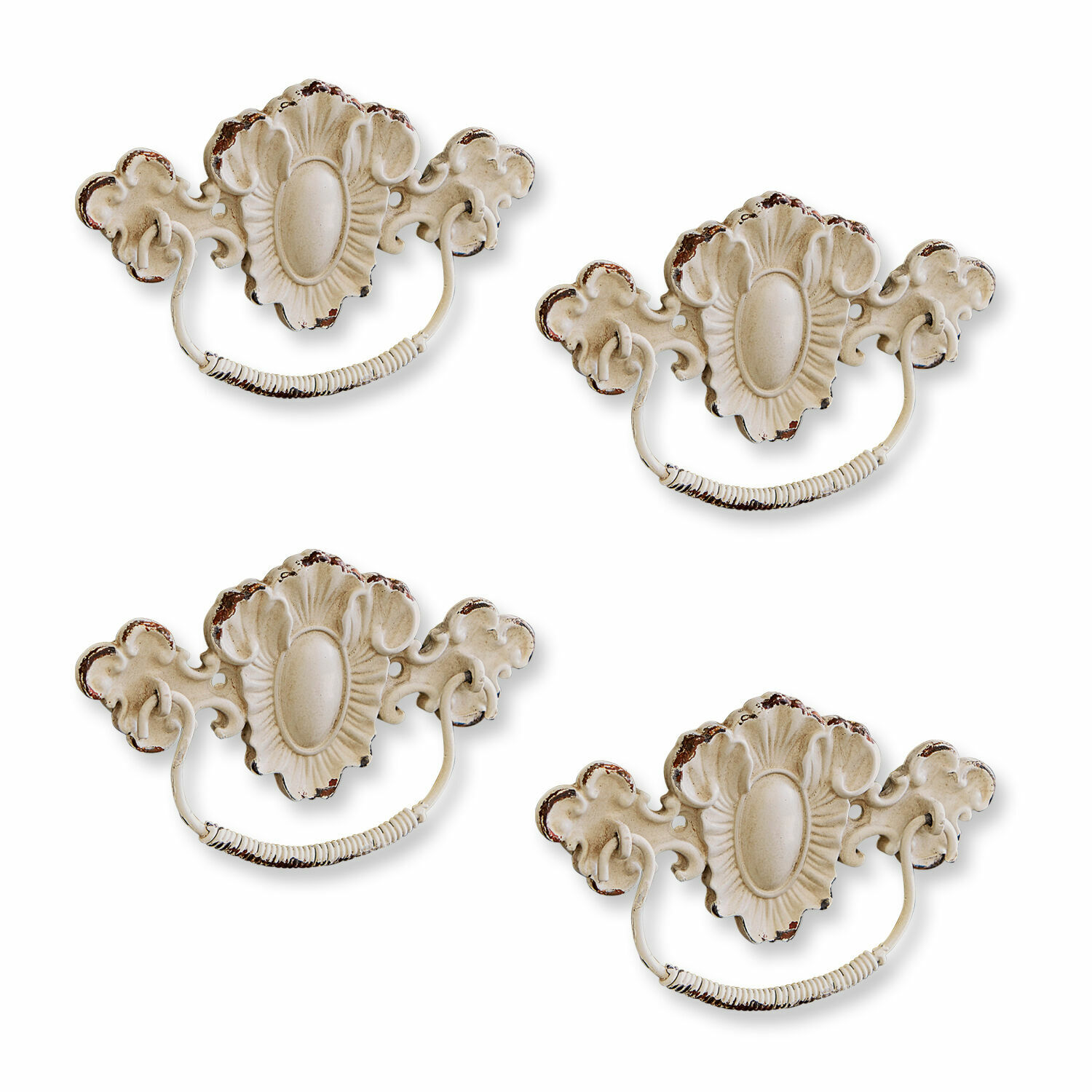 Handgreep set van 4 Lupiac Set van vier decoratieve meubelgrepen van metaal in crèmekleur met verouderde patina