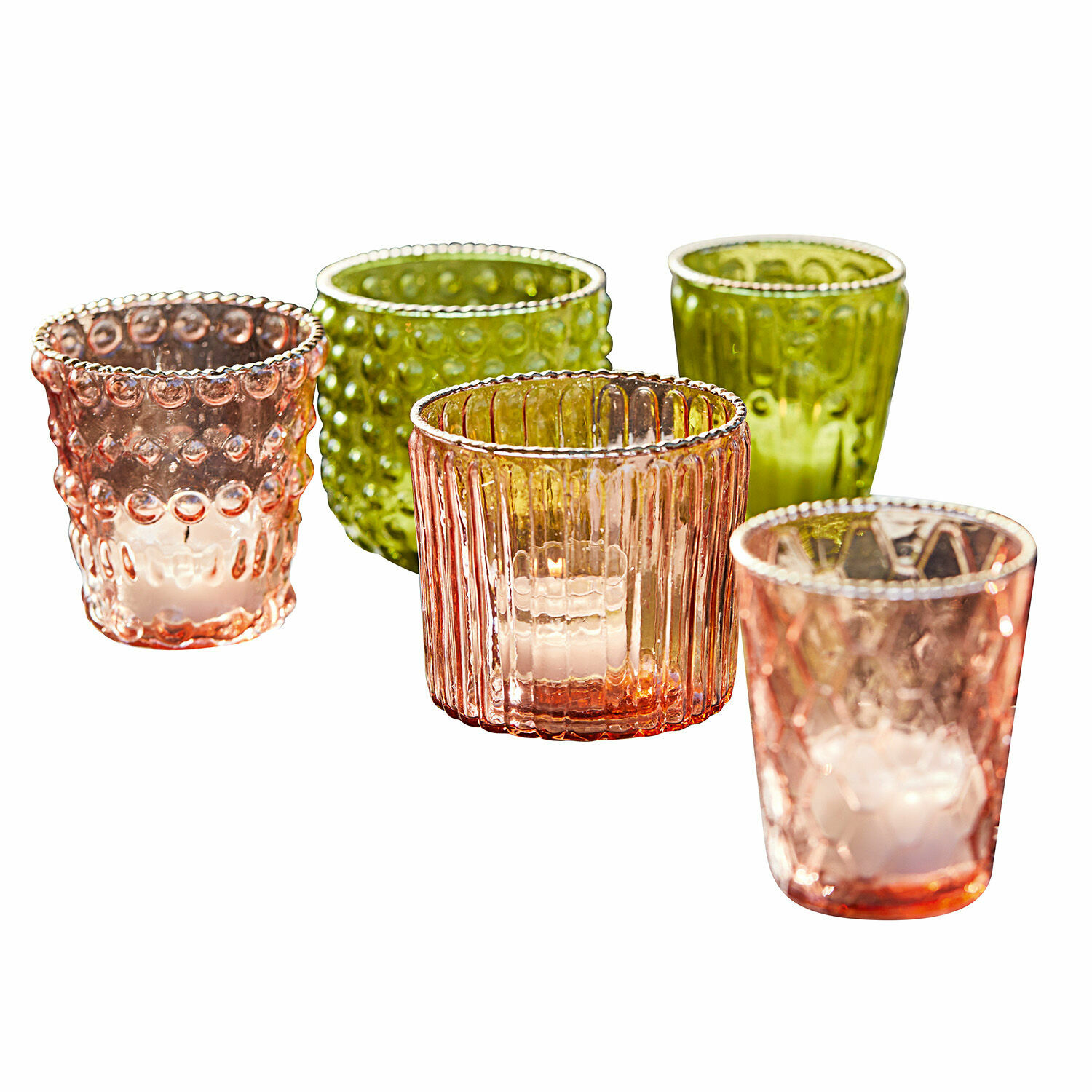 groen/roze Set van 5 Jarnac windlichten van groen en roze glas voor interieurdecoratie
