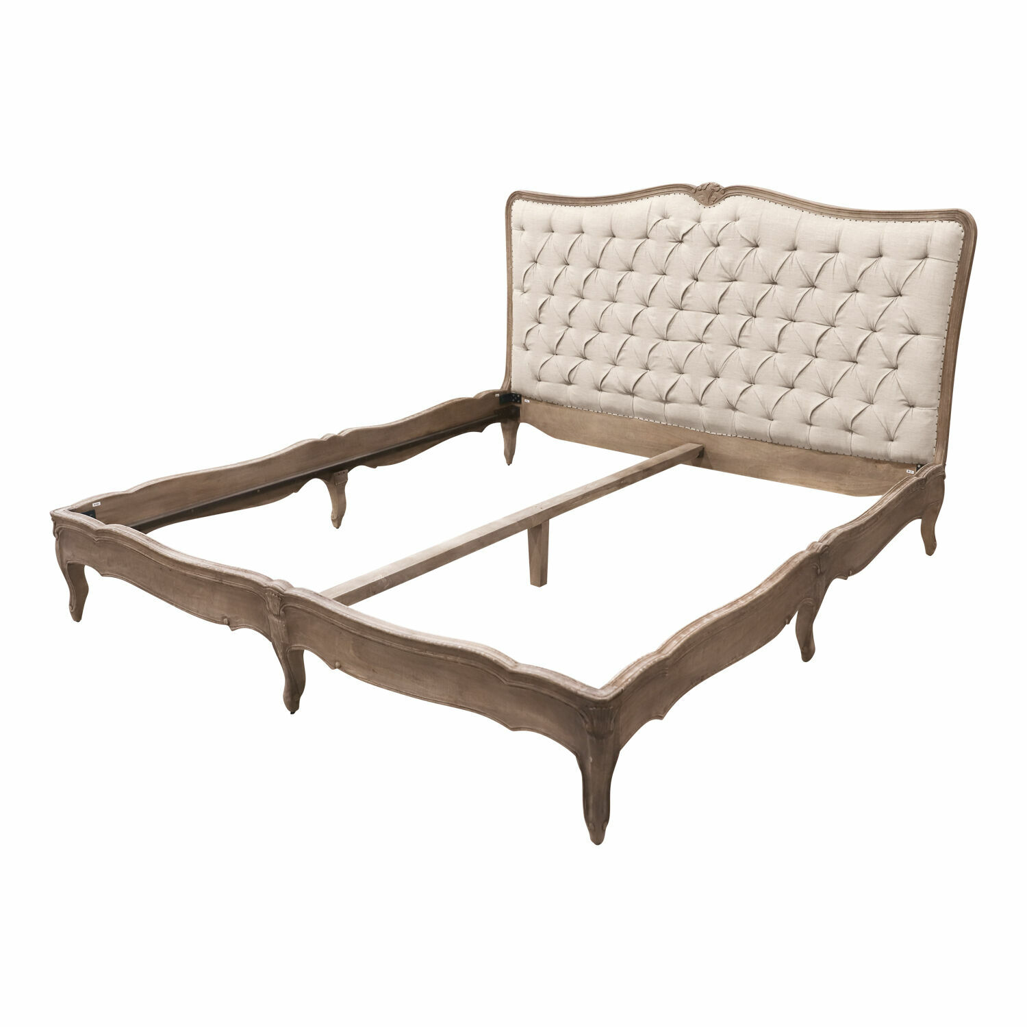 linnen/bruin Bed Declaire in antiekbruin met beige gestoffeerd hoofdeinde van stof en houten frame