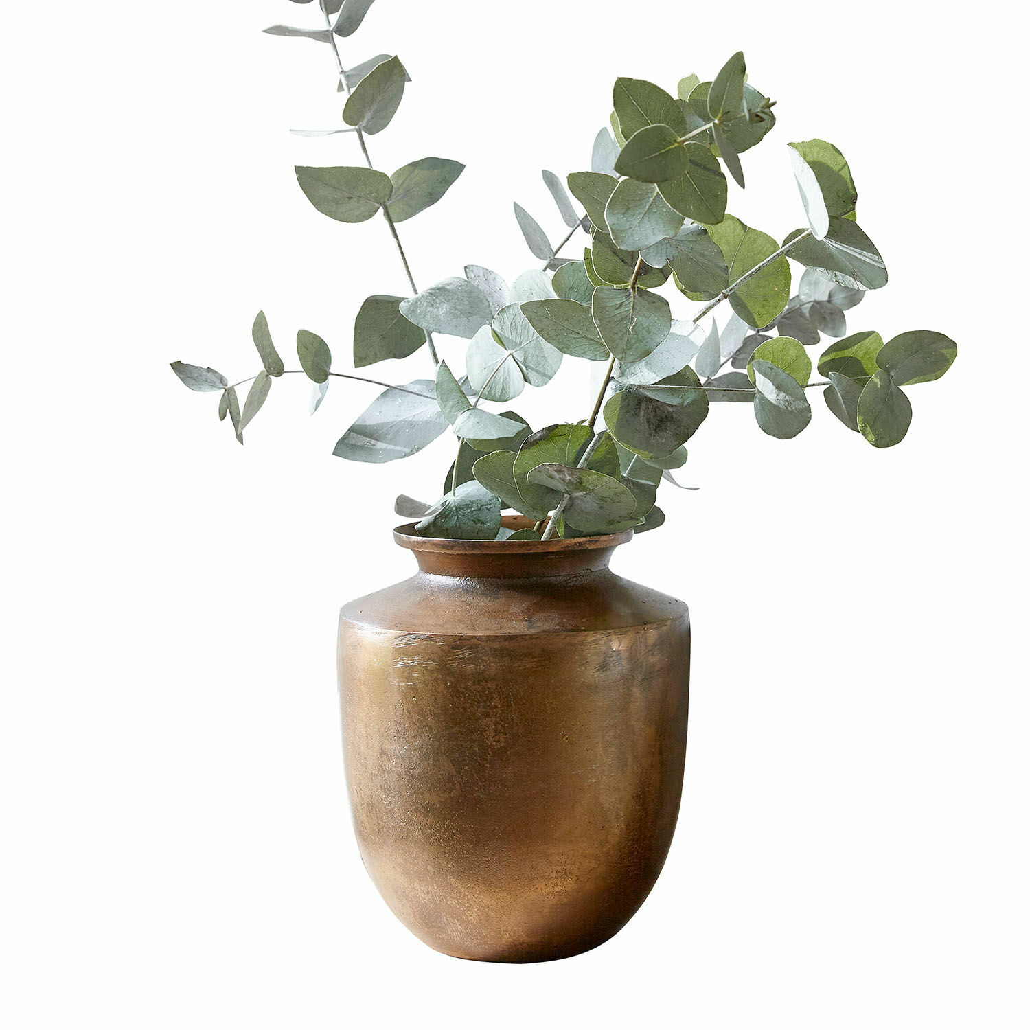 Vaas Toulane Messing vaas met groene eucalyptusbladeren voor rustieke interieurdecoratie