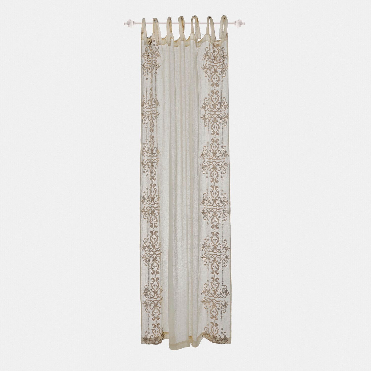 Beige gordijn van lichte stof met geborduurd patroon, stijlvolle raamdecoratie