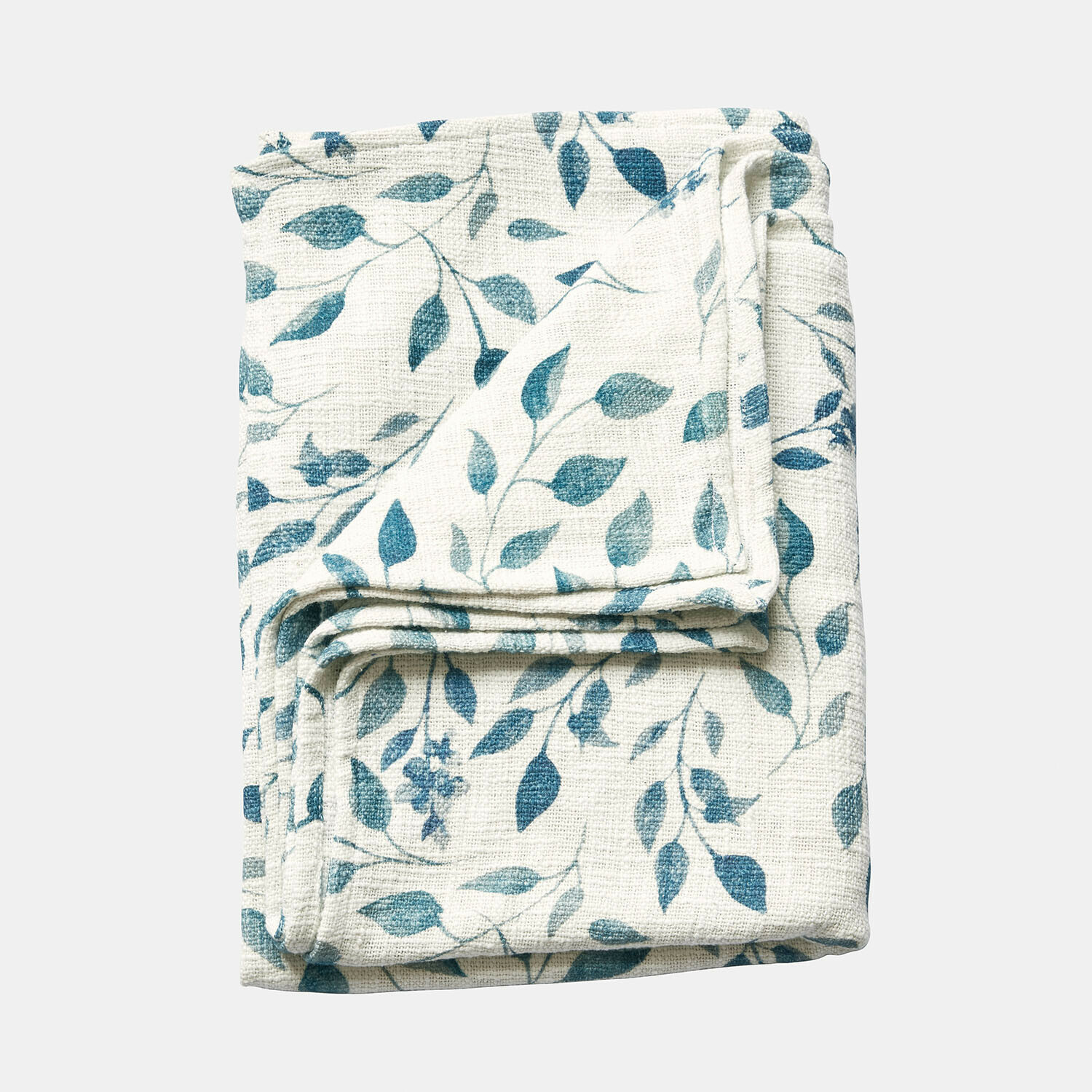 Plaid Ocevara Opgevouwen witte deken met blauw bladpatroon, zachte stof, decoratief textielaccessoire voor thuis