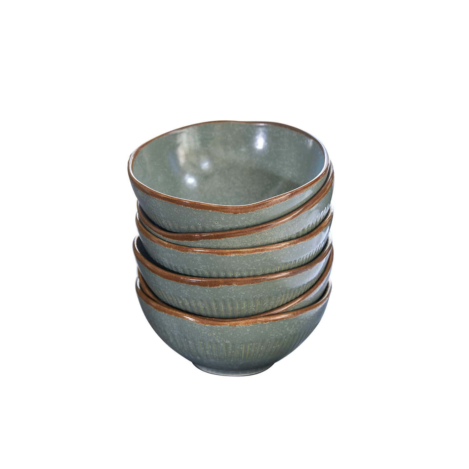 turquoise/bruin Set van 6 keramische kommen in turquoise en bruin met rustiek design voor de keuken