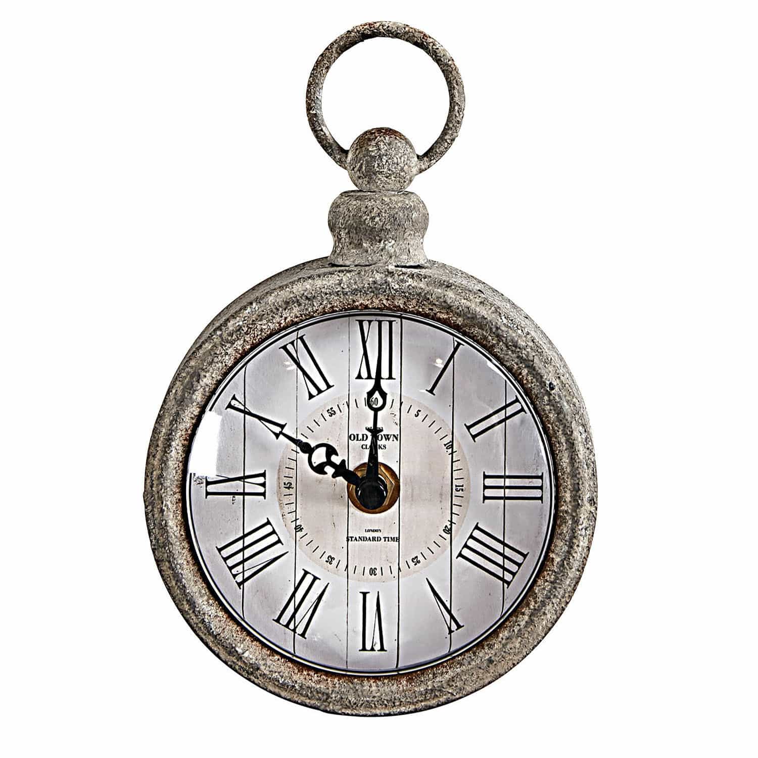 Wandklok Vivacique Vintage wandklok met grijze metalen rand en Romeinse cijfers in klassiek ontwerp
