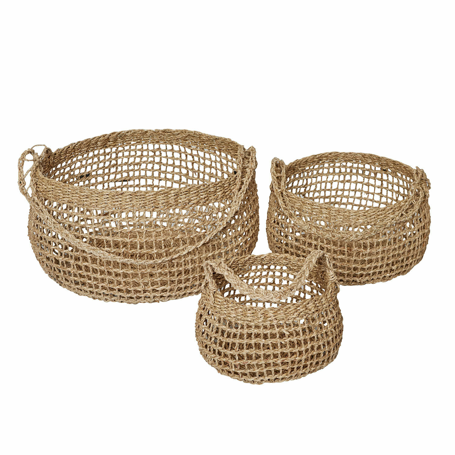 Mand set van 3 Ventourelle Set van drie ronde jute manden in natuurlijke kleur voor opbergen en decoratie