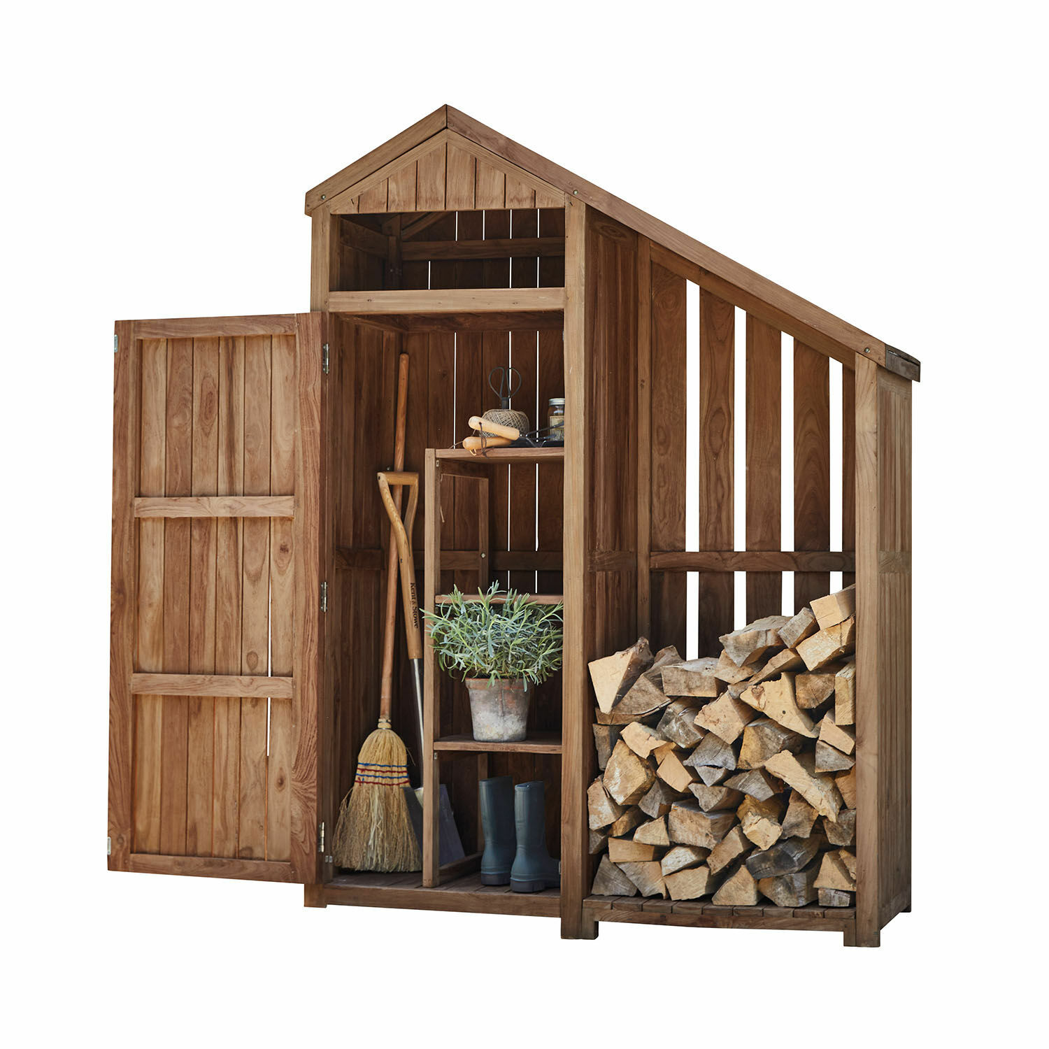 Tuinkast Briancourt Houten tuinhuis met planken, opslag voor hout en gereedschap, natuurlijke bruine kleur