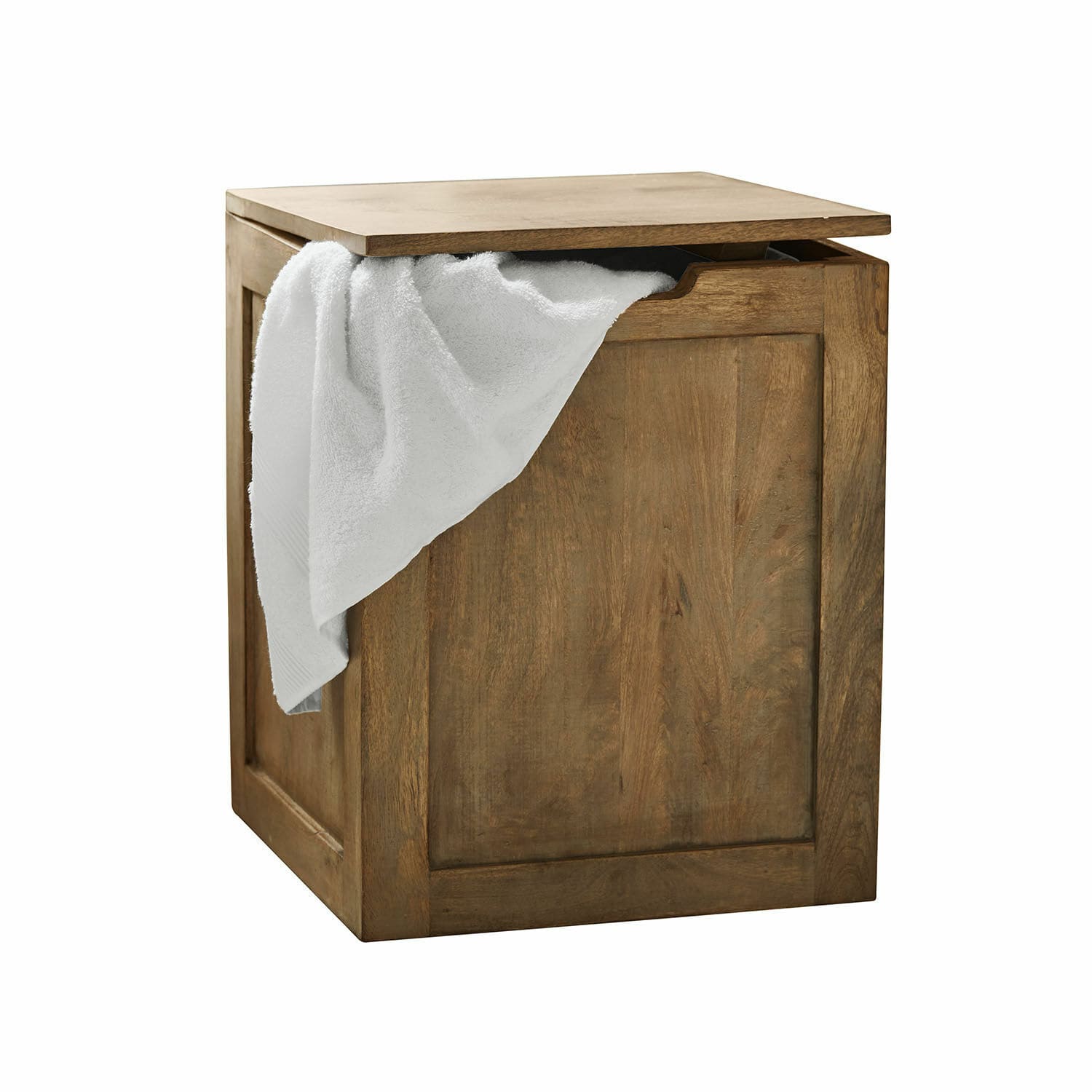 Wasmand Queristo Houten wasmand in natuurlijke houtkleur met witte handdoek, praktisch badkamermeubel