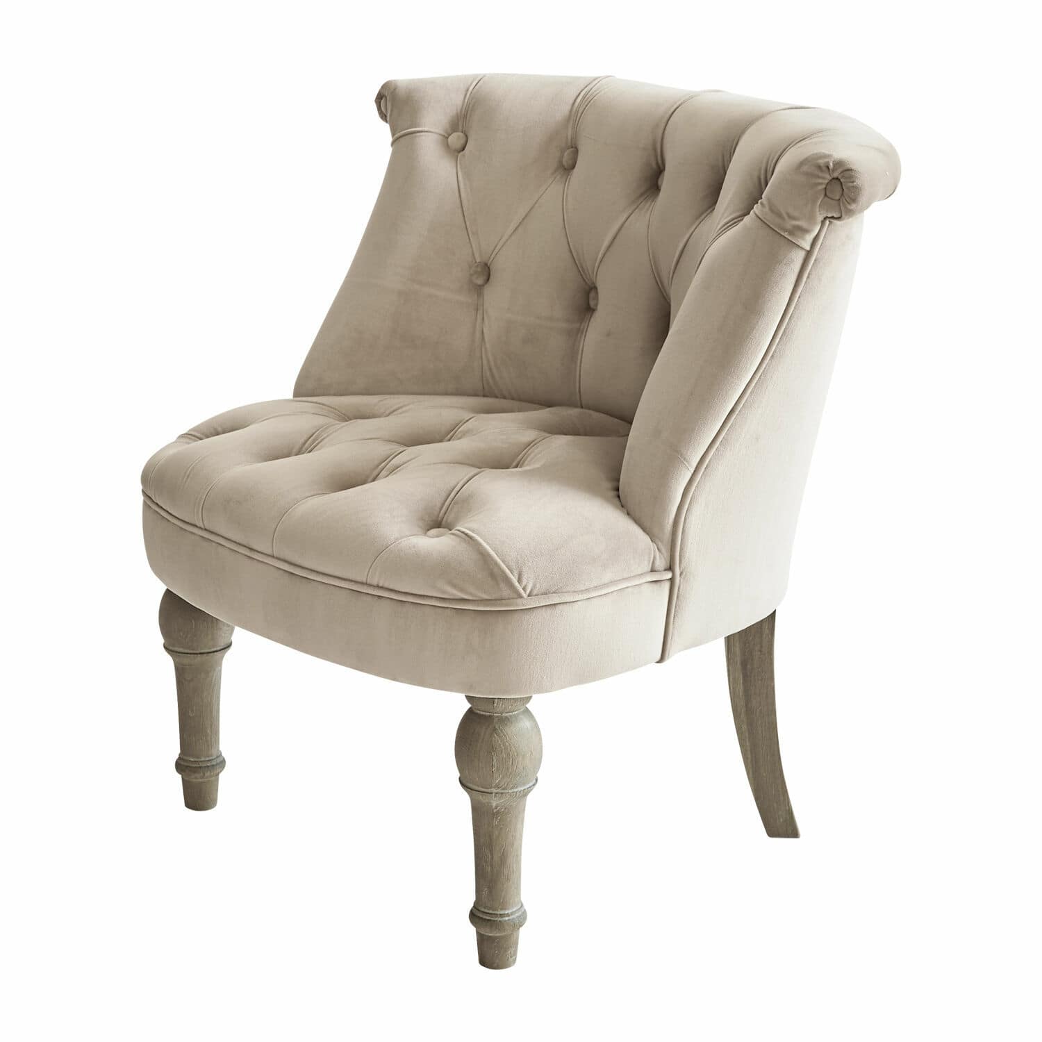 Fauteuil Ardilleux Beige gestoffeerde stoel met houten poten, zachte stof en doorgestikte details voor woonkamer