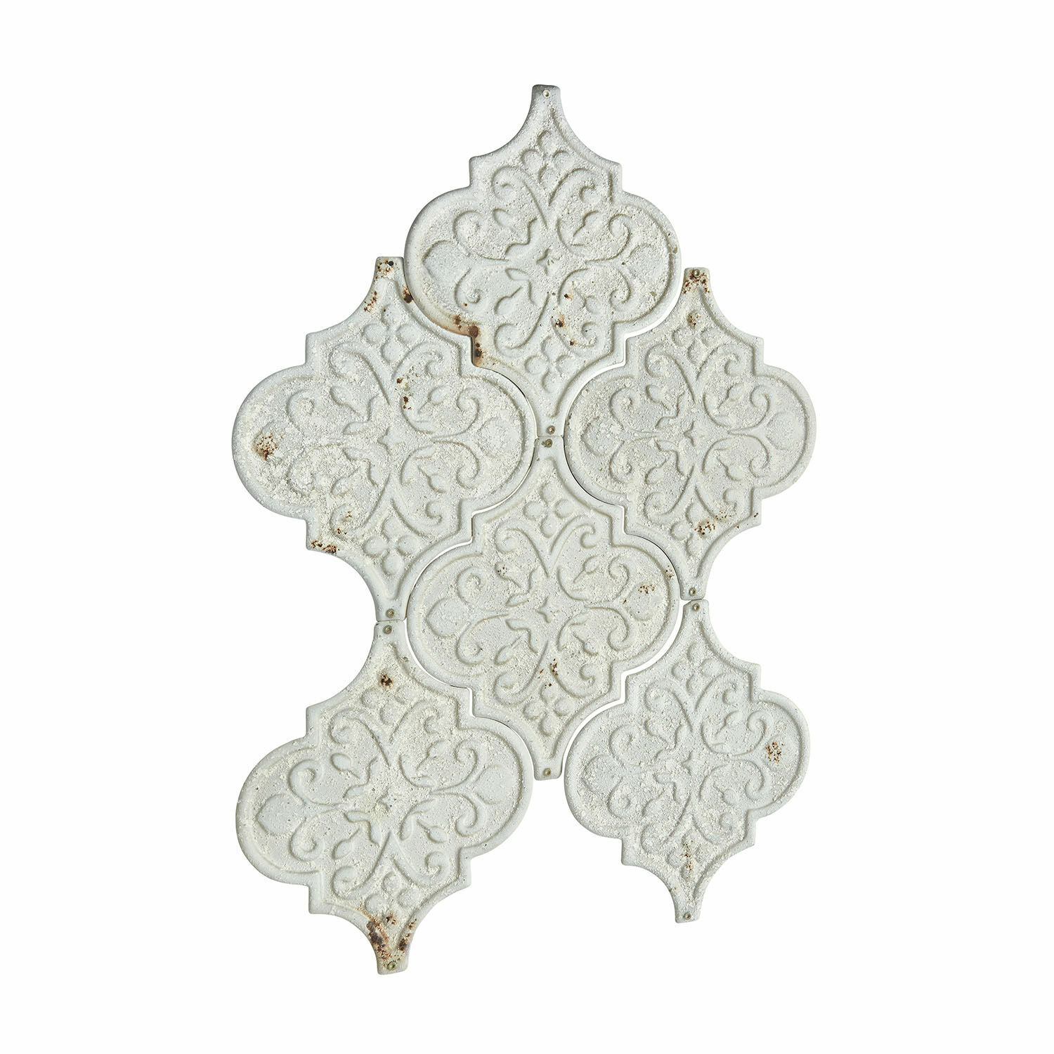 antiekwit Set van 6 antieke witte metalen wandornamenten met decoratief patroon voor interieurdecoratie