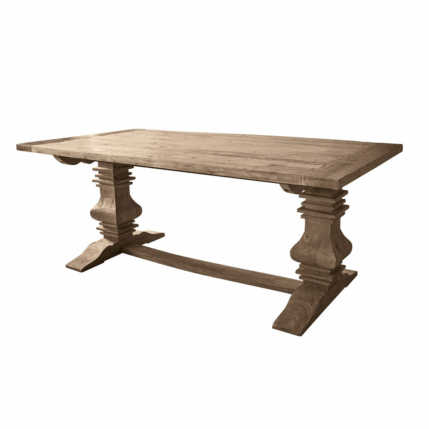 Eettafel Cain van bruin hout met sierlijke poten, stevige meubel voor eetkamer