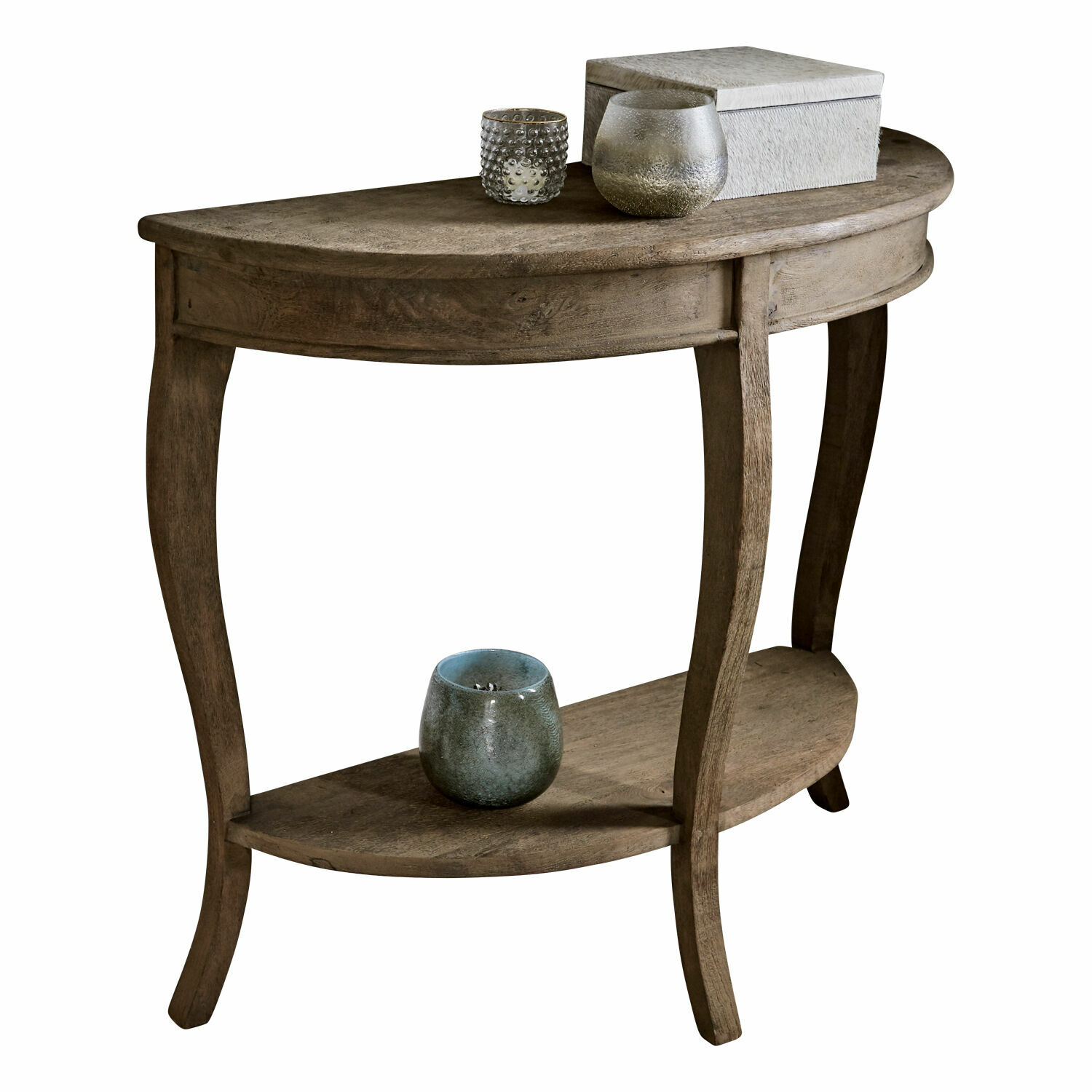 Sidetable Crowley Houten sidetable in natuurlijke kleur met plank en decoratieve kaarsen voor woonkamer