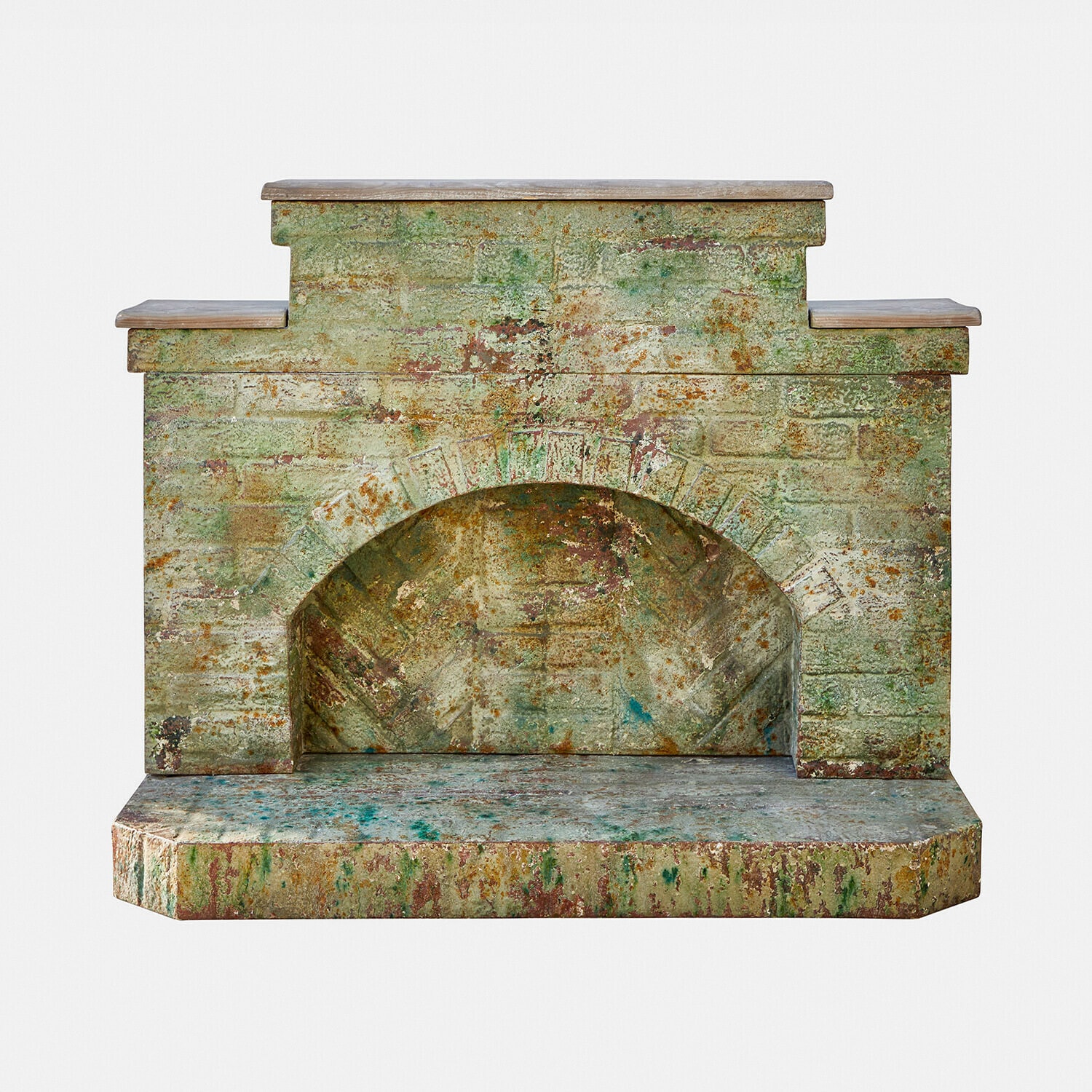 Haardschouw Kestonbury Decoratieve open haard met verouderd steen effect in groenbruine tinten voor rustieke interieurs