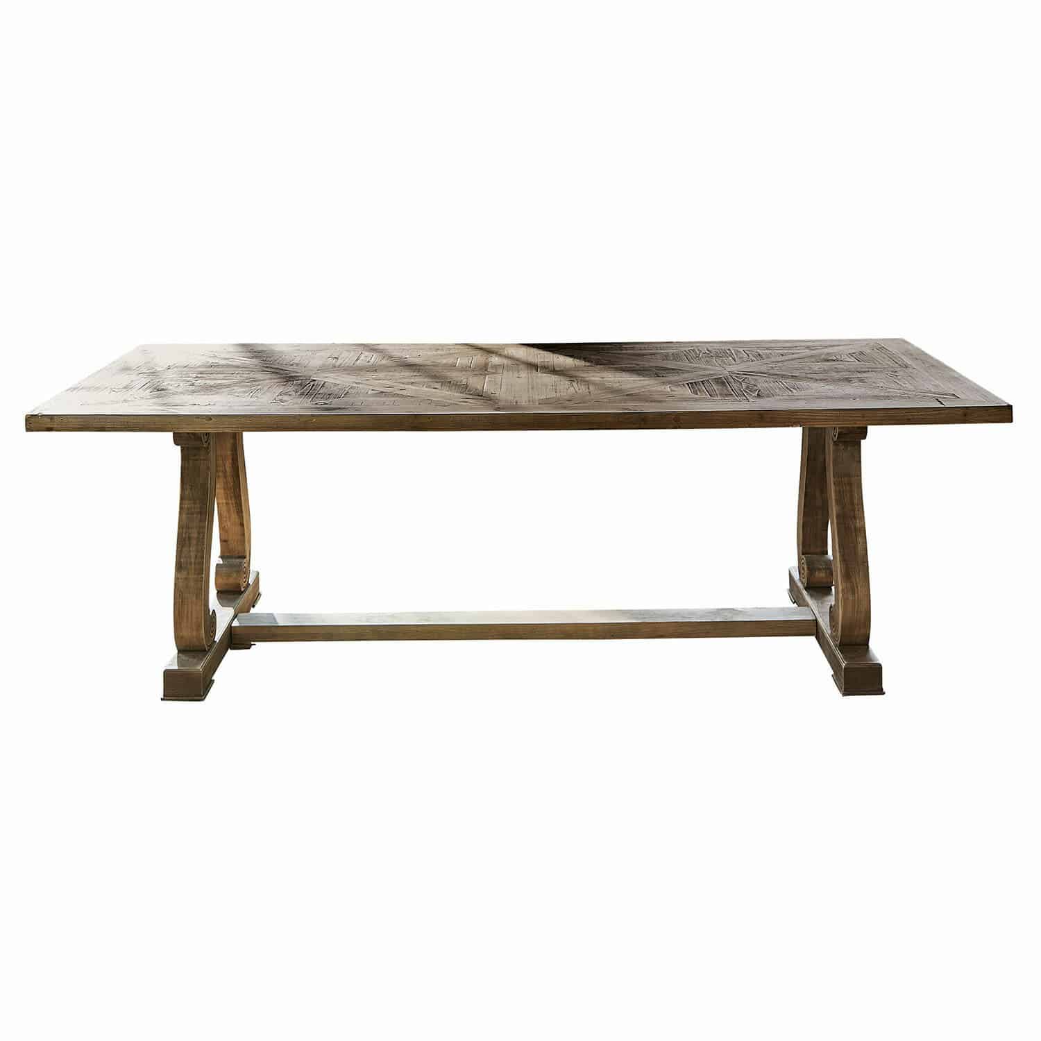 Tafel Campbelltown Grote houten tafel met rustiek blad en decoratieve poten, eetkamermeubel
