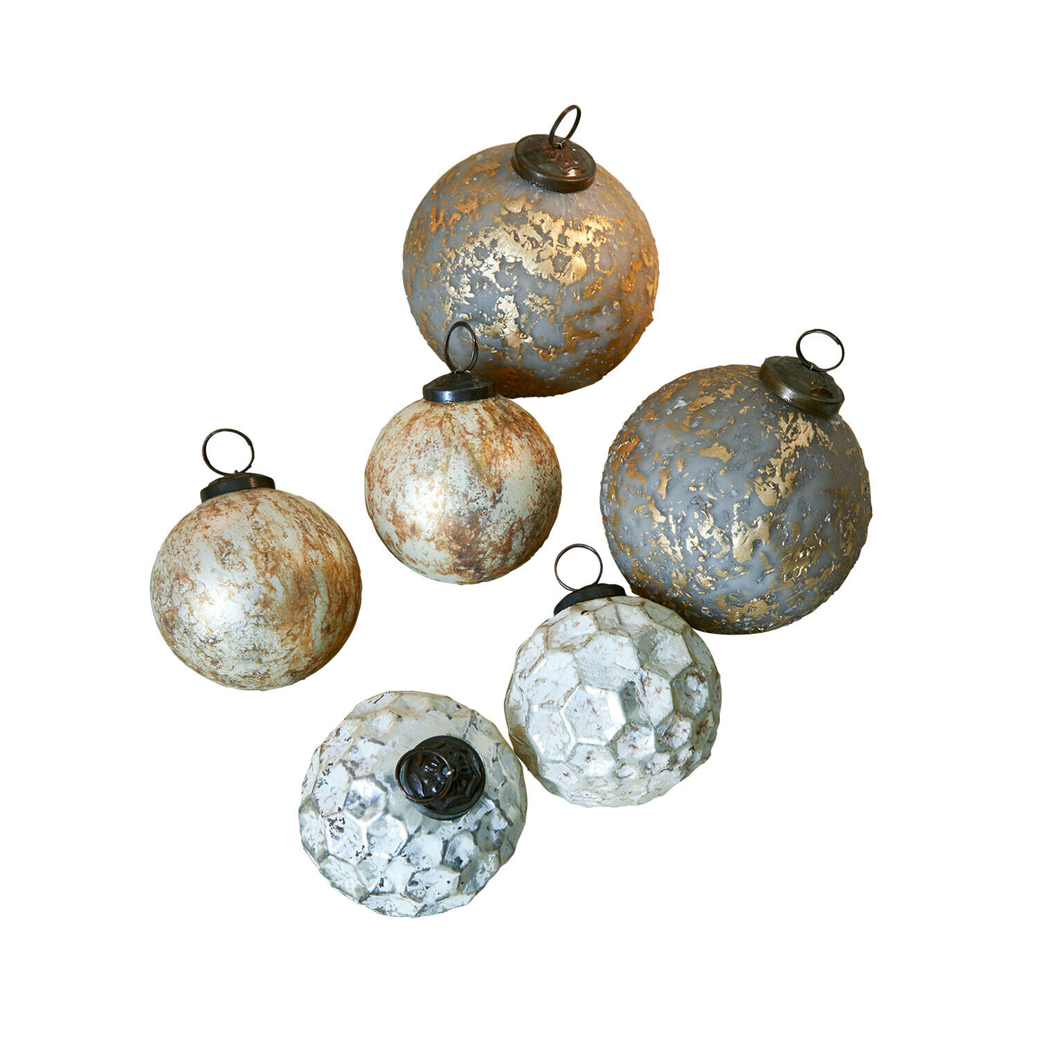 Kerstbal set van 6 Bellezia Set van zes decoratieve kerstballen in grijs en wit met metallic afwerking voor feestelijke decoratie