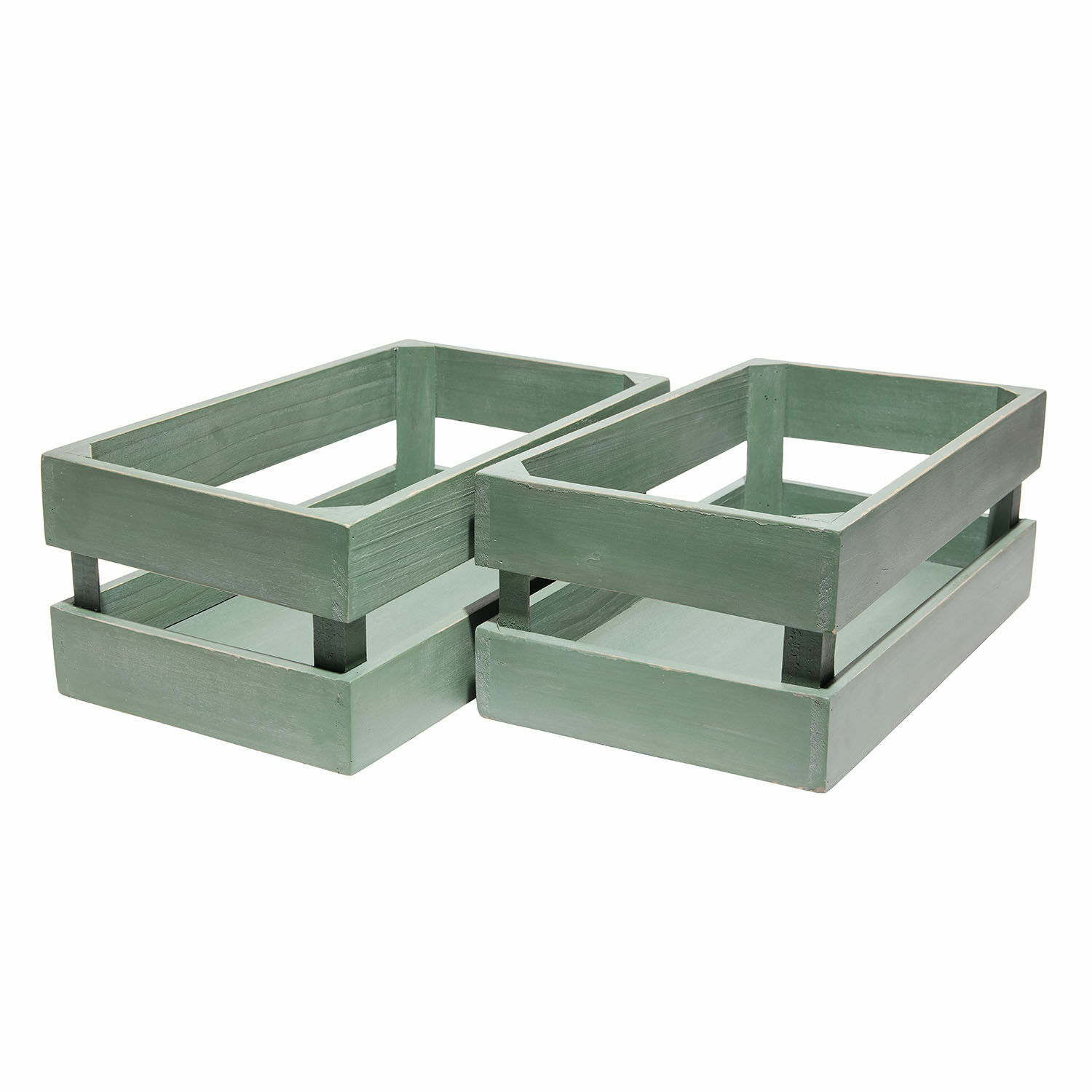 Set van twee groene houten opbergkisten, decoratieve organizer voor thuis