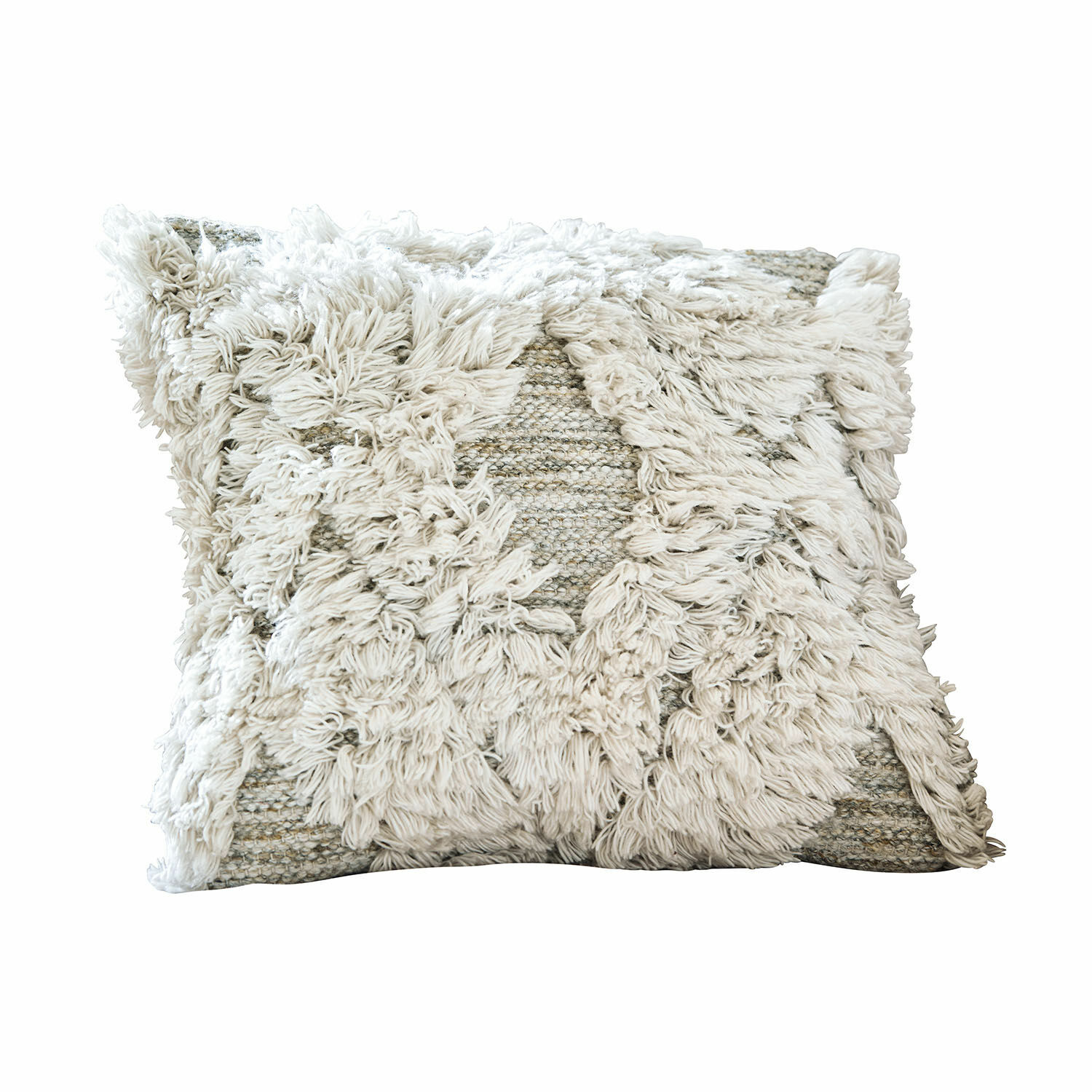 In- & outdoor kussenhoes Meagan Decoratief katoenen kussen in crèmekleur met pluizig patroon en textuur voor woonkamer