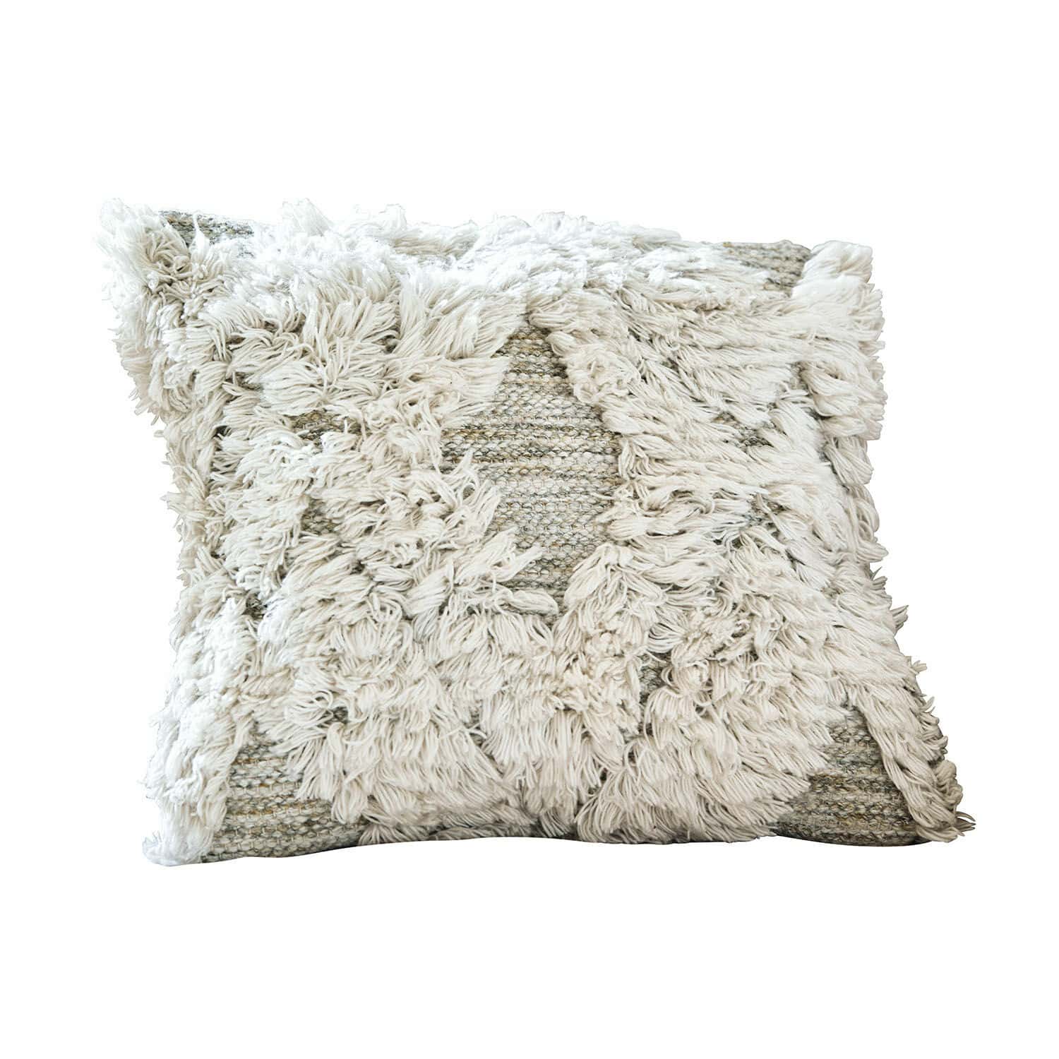 In- & outdoor kussenhoes Meagan Decoratief katoenen kussen in crèmekleur met pluizig patroon en textuur voor woonkamer