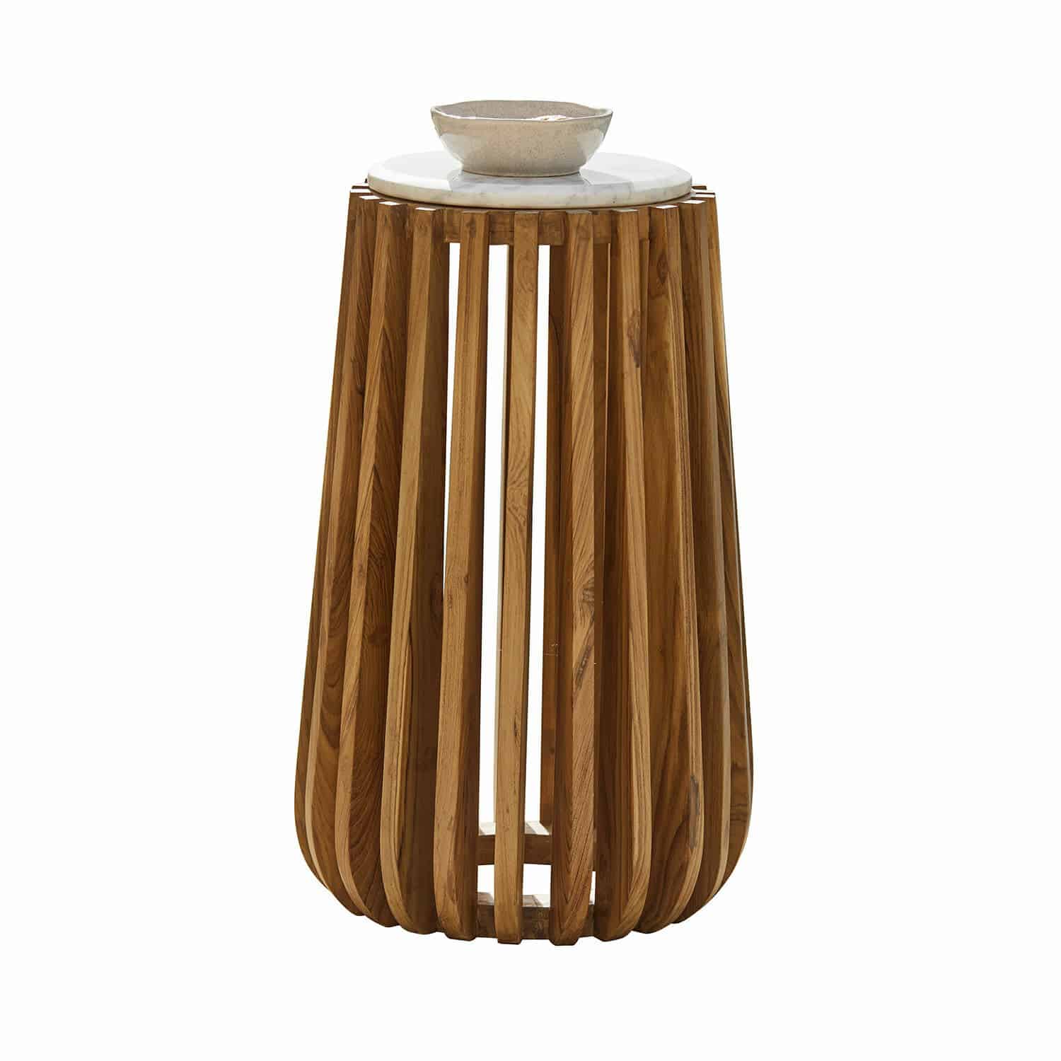 Bijzettafel Urbeline Bijzettafel van teakhout met wit marmeren blad, modern meubel voor de woonkamer