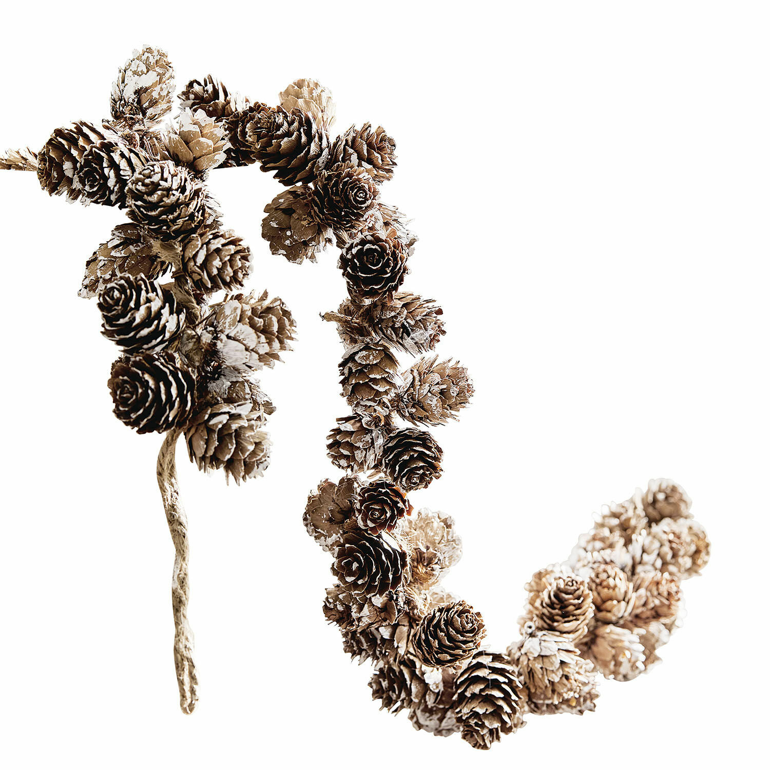 Guirlande Jacci Natuurlijke slinger van bruine dennenappels met wit sneeuw effect, rustieke kerstdecoratie