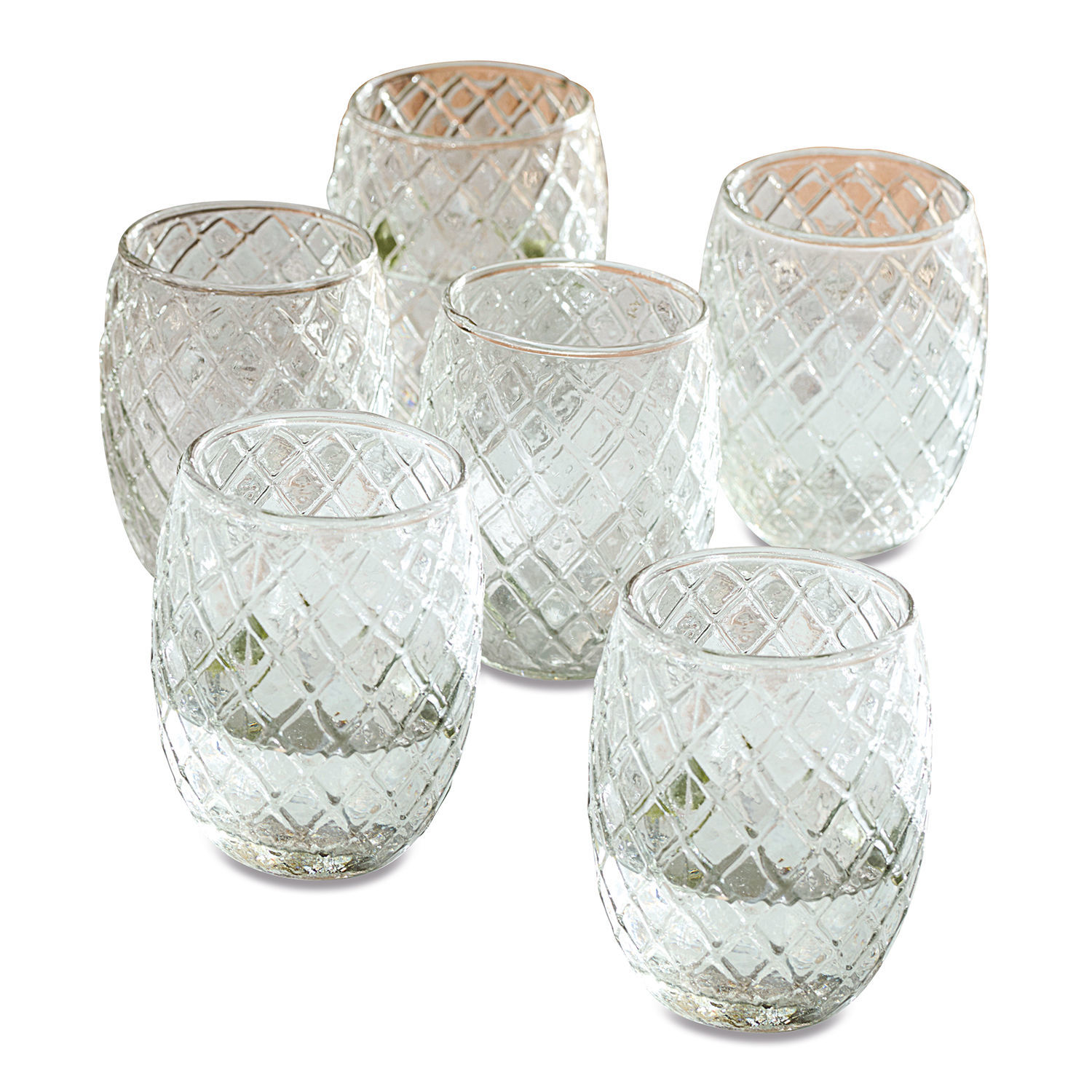 Glas set van 6 Corrofin Set van zes transparante glazen met ruitpatroon, decoratief en praktisch drinkglas van glas