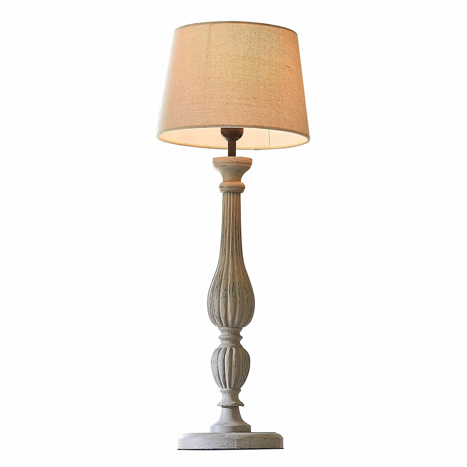 Tafellamp Zepinal Tafellamp van wit hout met beige kap, decoratief element voor woonkamer en slaapkamer