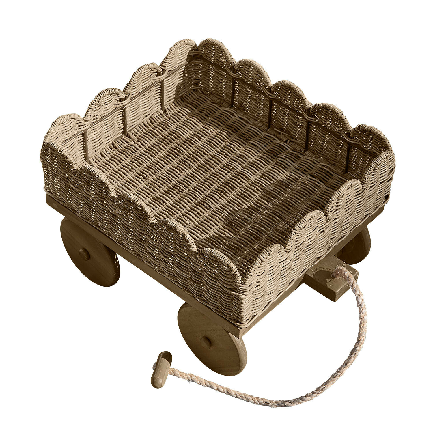 Bolderkar Whimsywood Wagen van natuurlijk riet en hout met trekkoord, decoratief en praktisch ontwerp
