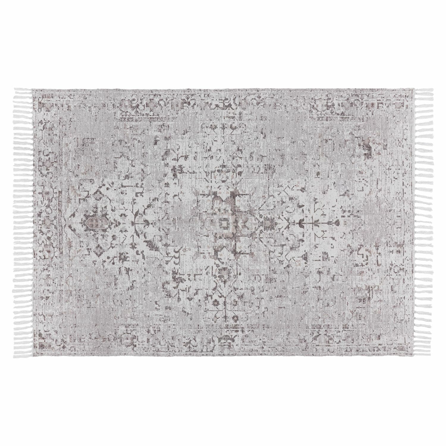 Vloerkleed Delpheer Grijs vloerkleed met subtiel patroon en franjes, zacht materiaal voor interieurdecoratie
