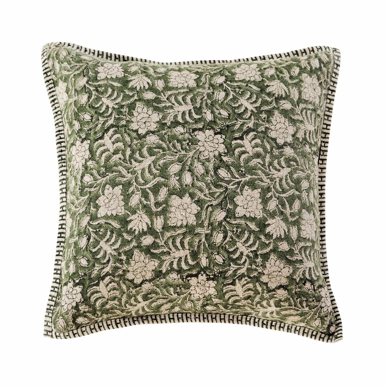 Kussenhoes Petitmagny Groen decoratief kussen van katoen met bloemmotief en sierbies voor woonkamer