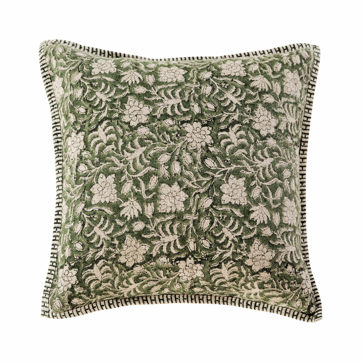 Kussenhoes Petitmagny Groen decoratief kussen van katoen met bloemmotief en sierbies voor woonkamer