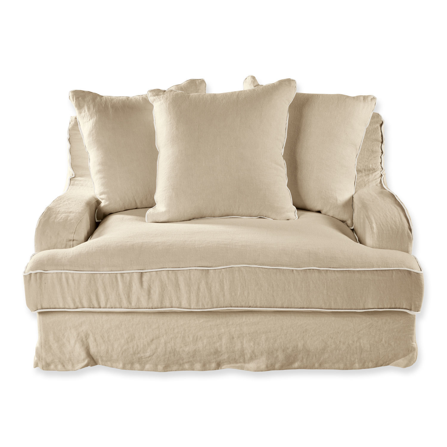 Crèmekleurige Monaco bank van linnenstof met zachte kussens, comfortabel voor woonkamer