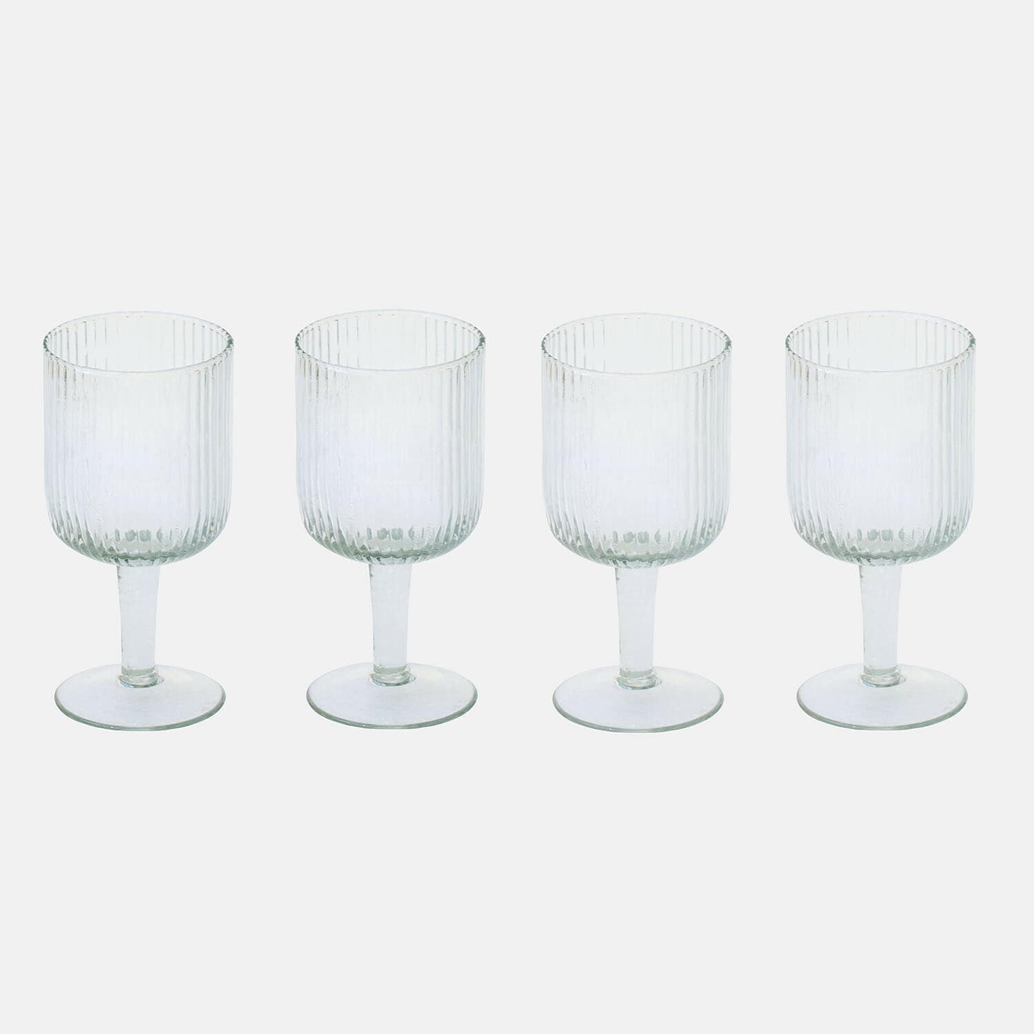 Glas set van 4 Caleza Set van vier transparante glazen op voet met verticale ribbels, drinkglas