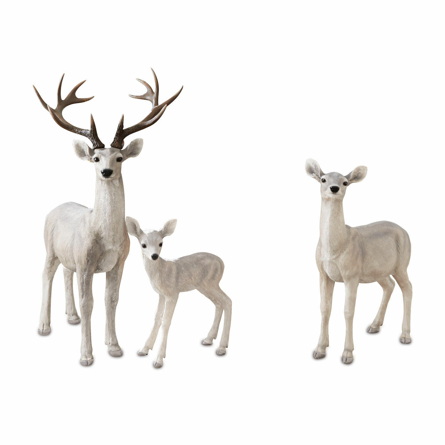 antiekwit Set van drie decoratieve herten in antiek wit voor binnen- en buitendecoratie