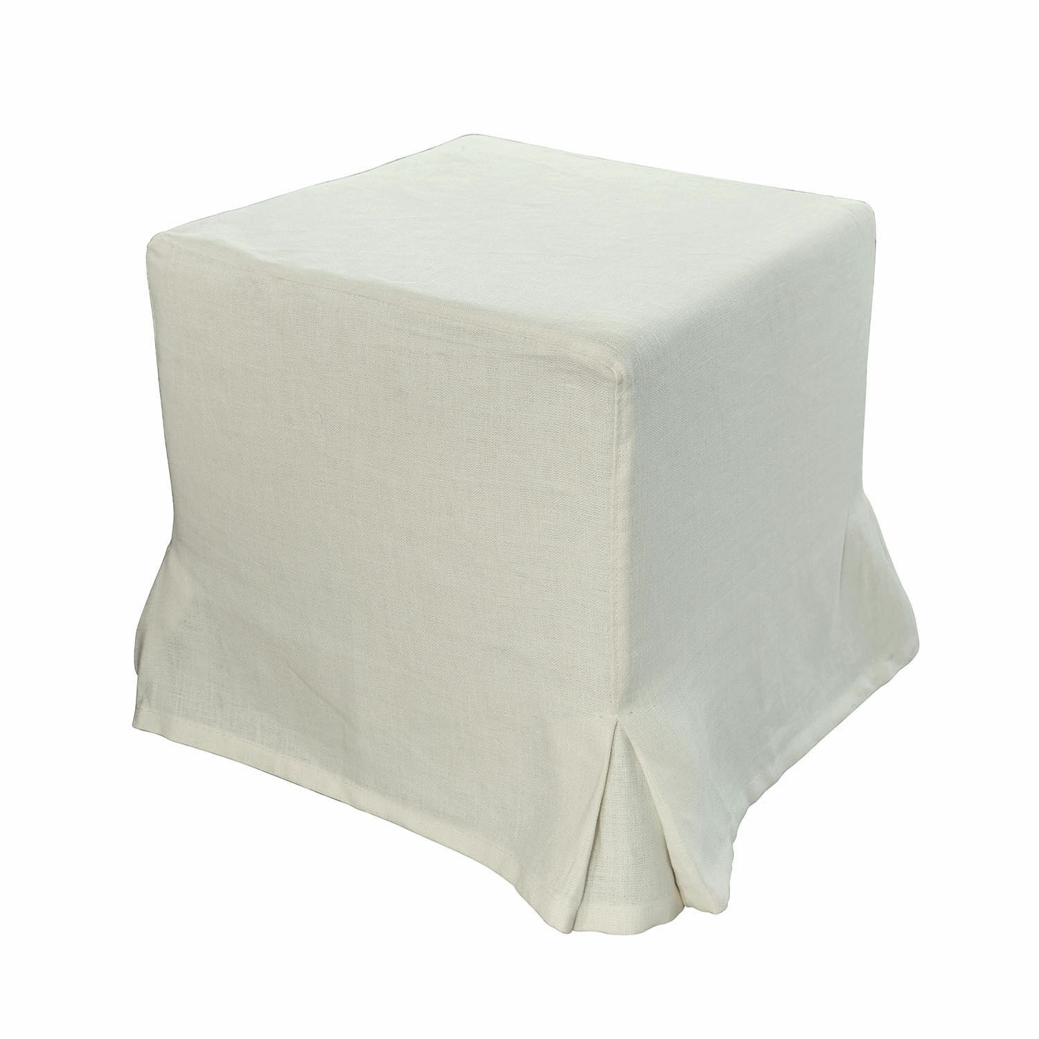 Vierkante kruk Ulysette met linnen hoes in crèmekleur voor woonkamer en interieur