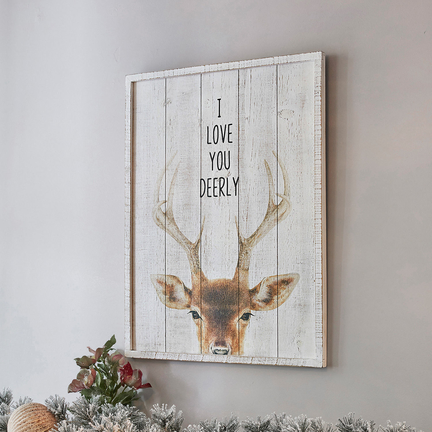 Decoboard Savona Houten schilderij met hert en tekst I love you deerly in natuurlijke kleuren voor wanddecoratie