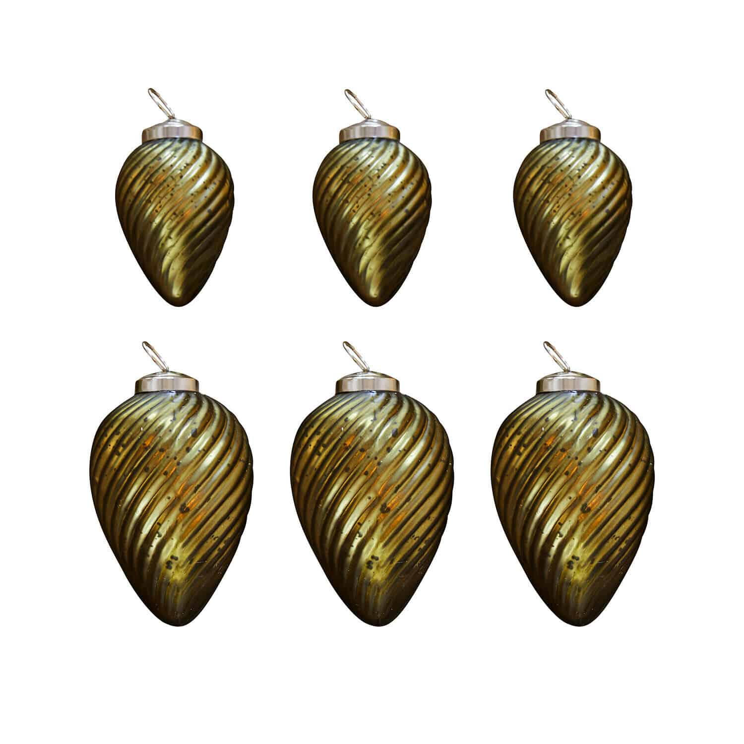 Kerstversiering set van 6 Salema Set van zes groene glazen kerstballen met spiraalpatroon en metalen ophanghaak