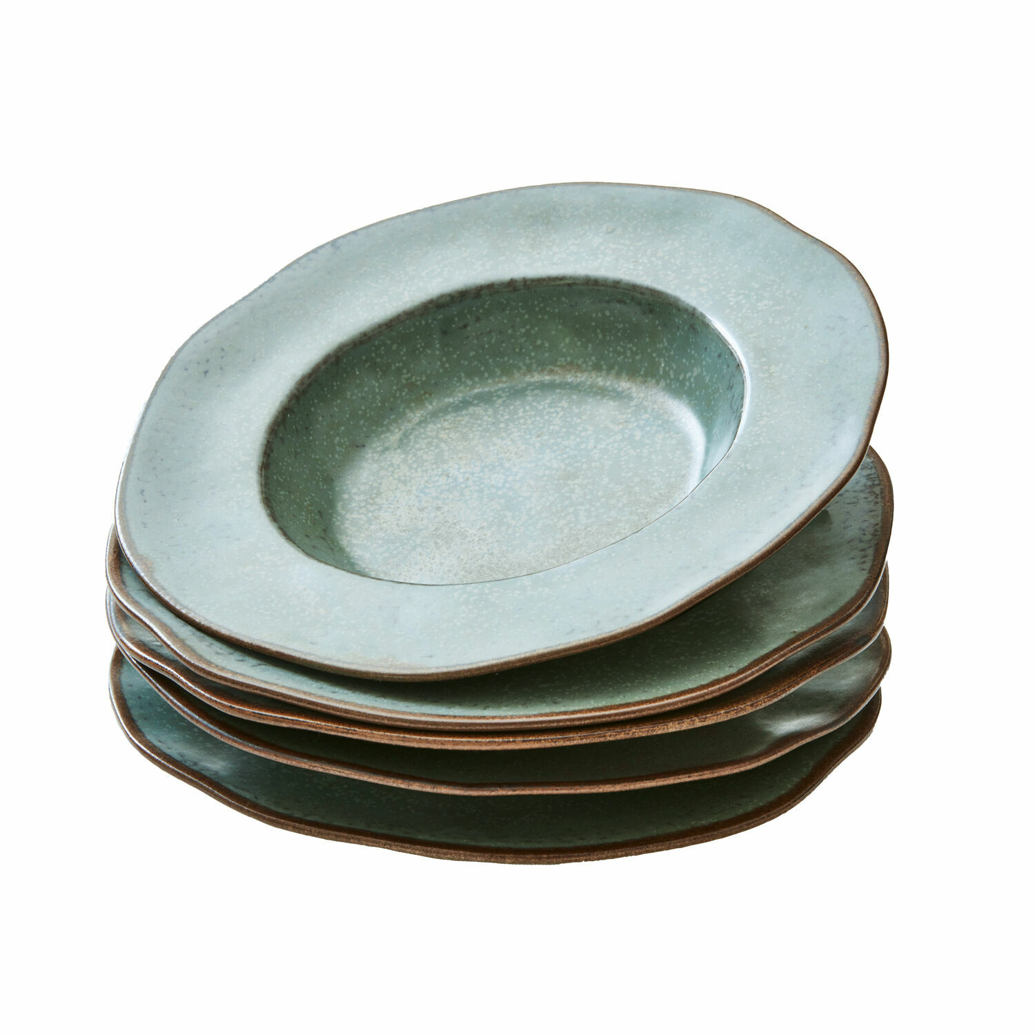 Set van 6 Biarritz soepborden van keramiek in turquoise en bruin voor de eettafel.