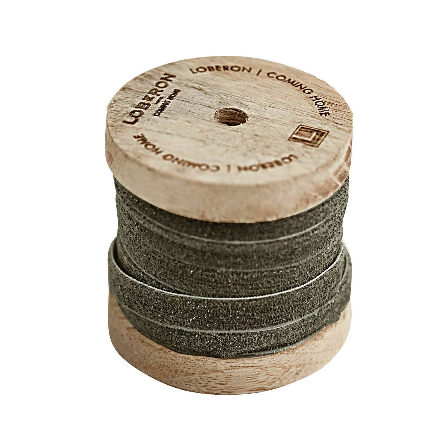 Fluwelen lint Ulvane Grijs decoratief lint op houten spoel met Loberon-opdruk, textielmateriaal voor interieurdecoratie