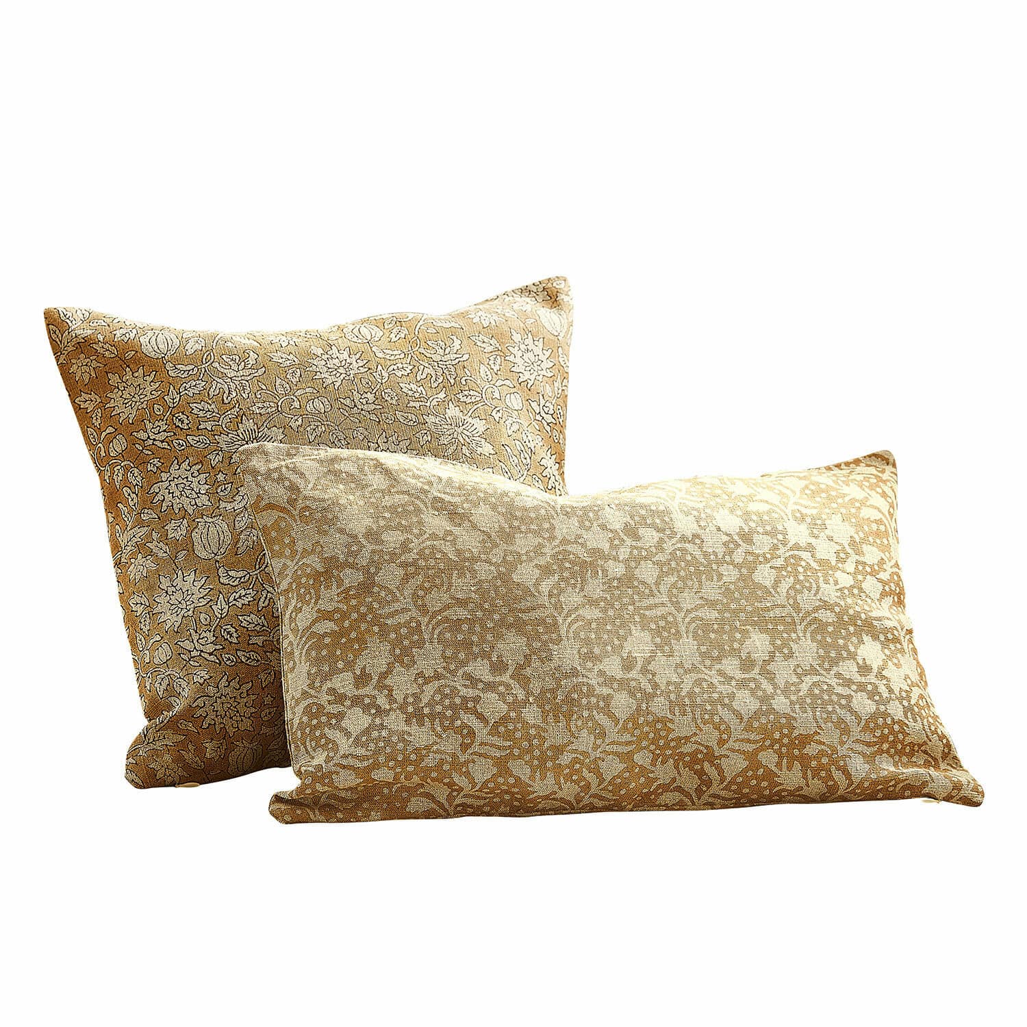 Kussenhoes set van 2 Nalefor Set van twee decoratieve katoenen kussens in beige-bruin met bloemmotieven voor woonkamer