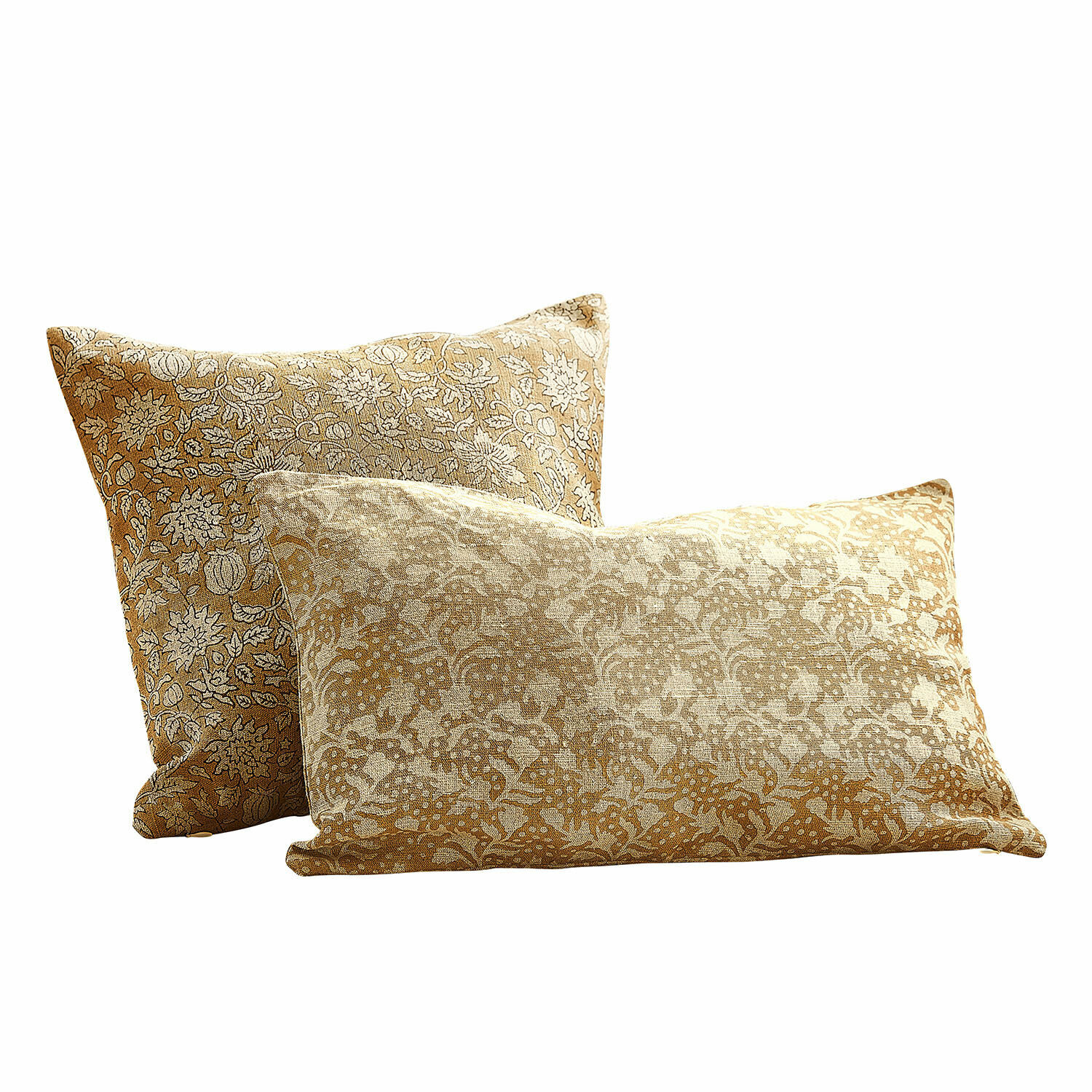Kussenhoes set van 2 Nalefor Set van twee decoratieve katoenen kussens in beige-bruin met bloemmotieven voor woonkamer